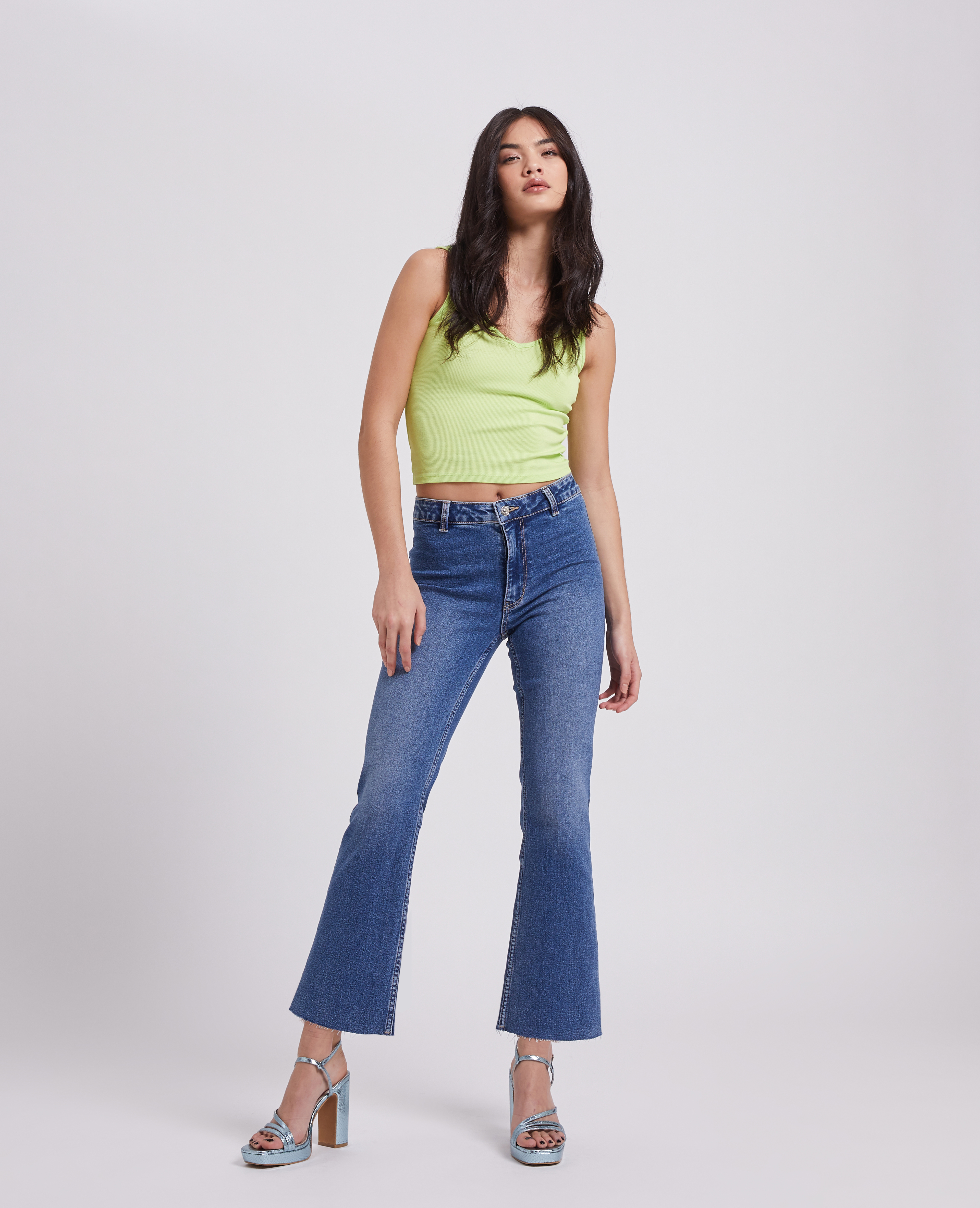 Jean flare taille haute raw cut bleu denim - Pimkie