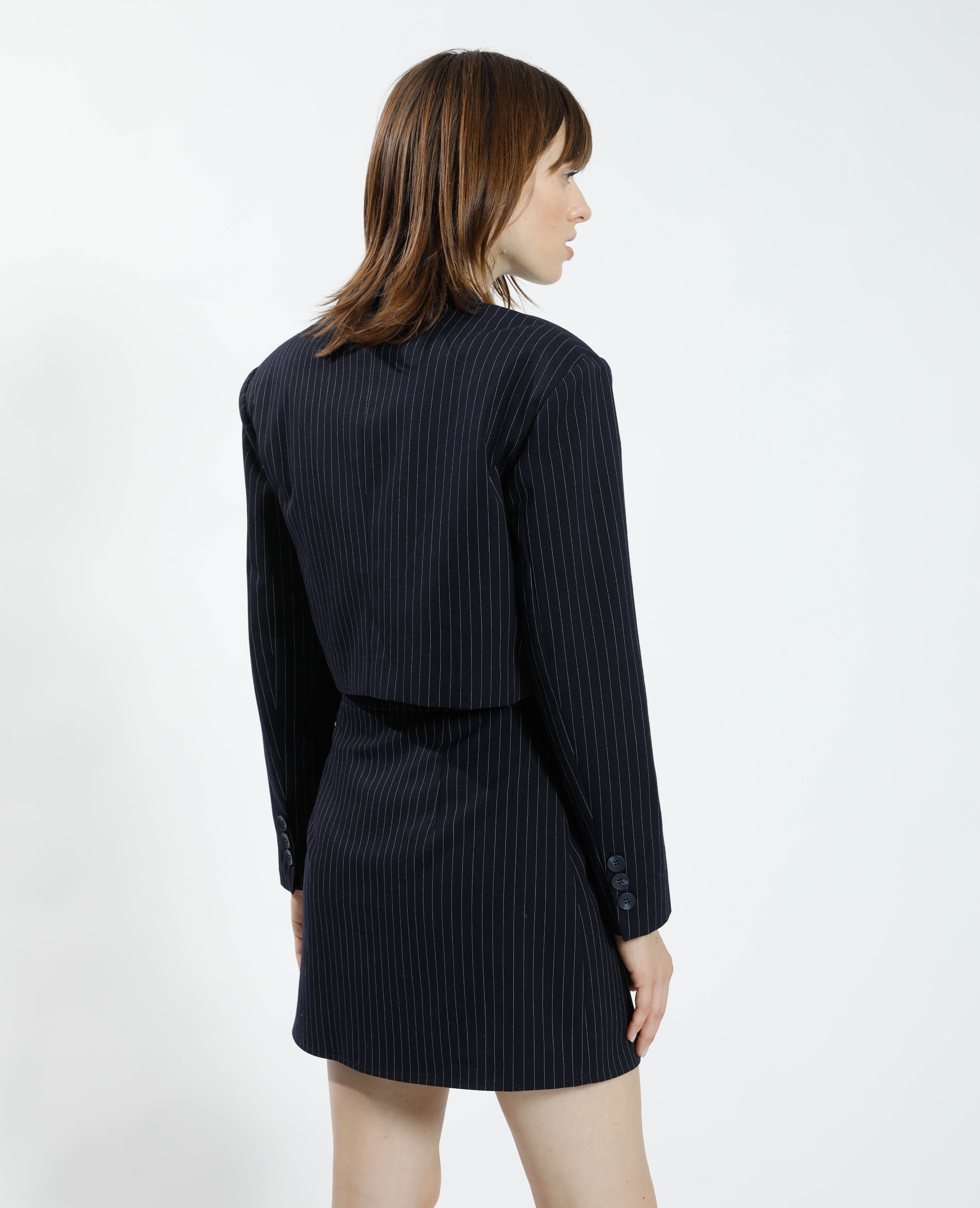 Blazer cropped rayé bleu - Pimkie