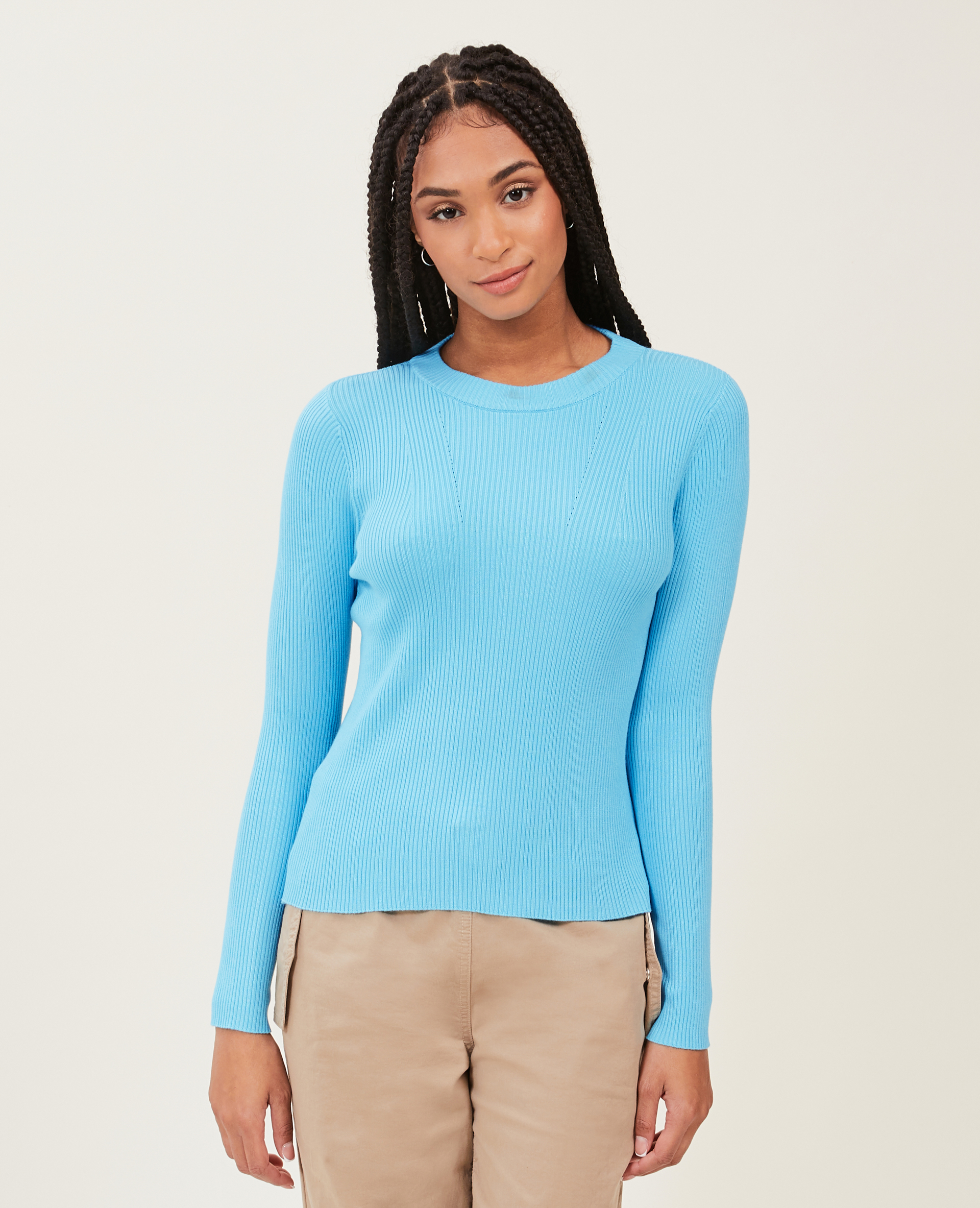 Pull col rond maille côtelée bleu - Pimkie