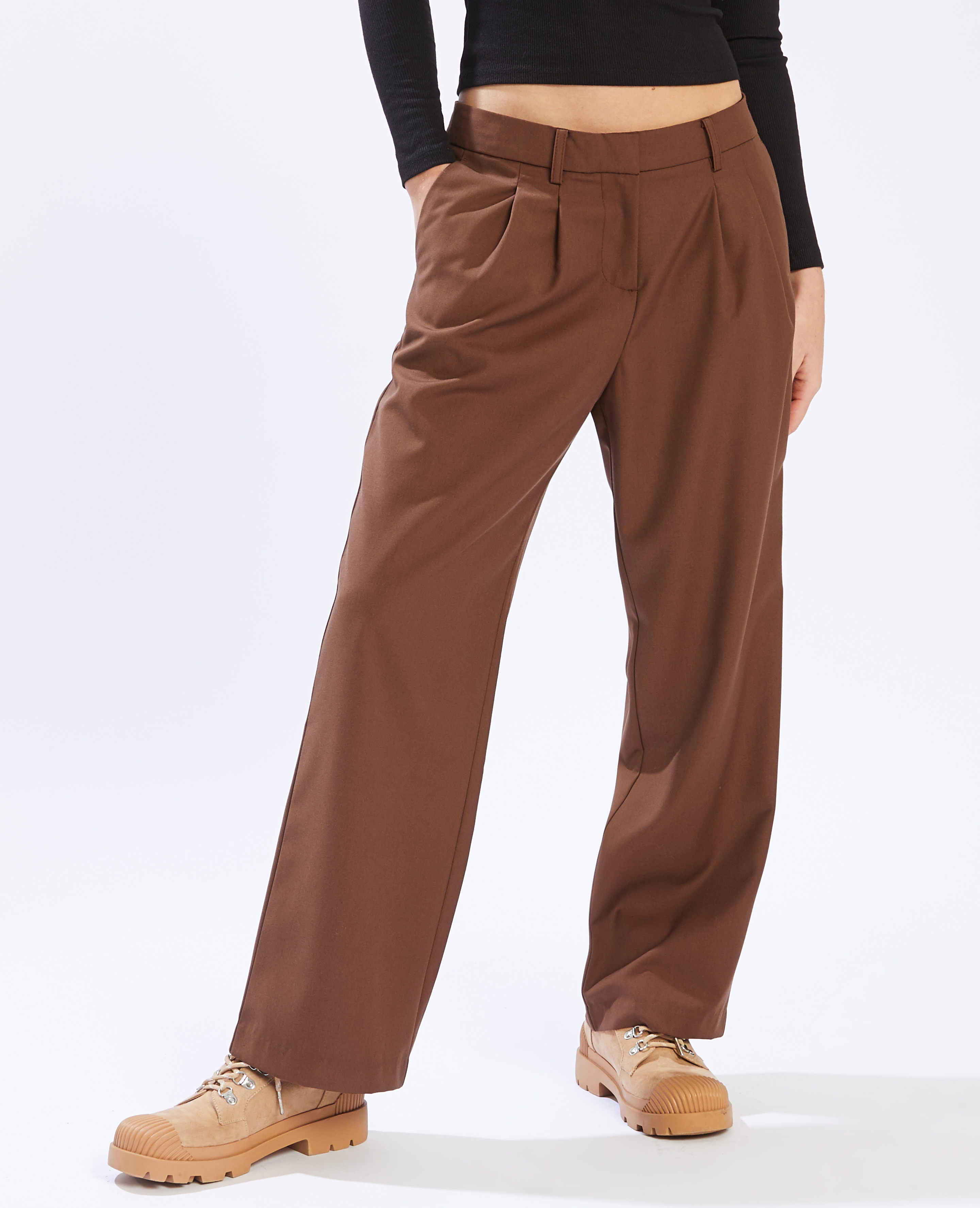 Pantalon large à pinces marron - Pimkie