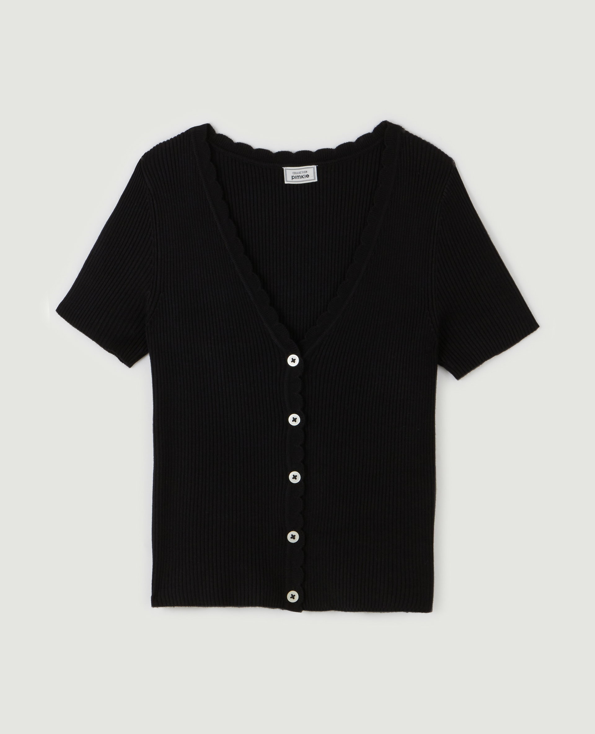 Top boutonné maille côtelée noir - Pimkie