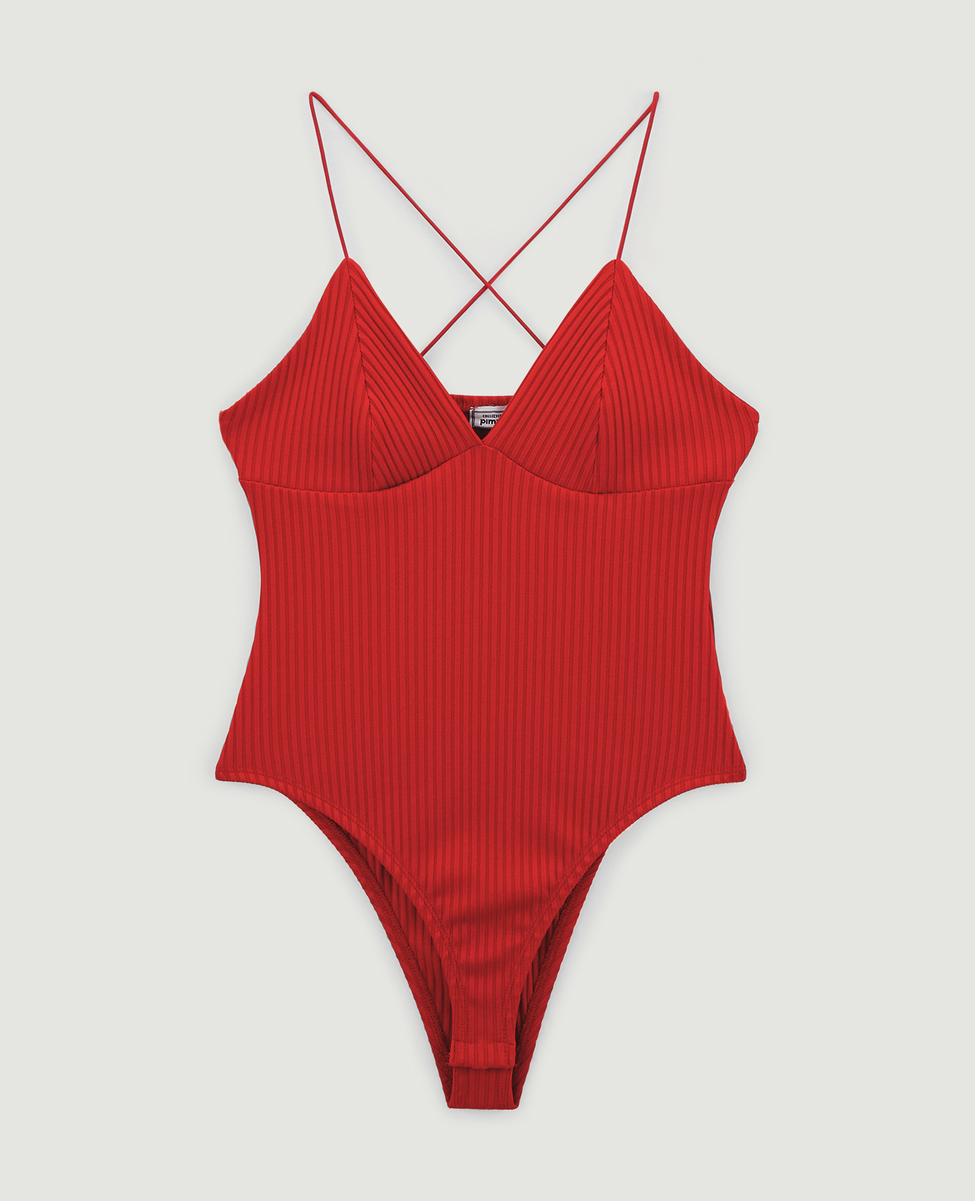 Body maille côtelée fines bretelles rouge - Pimkie