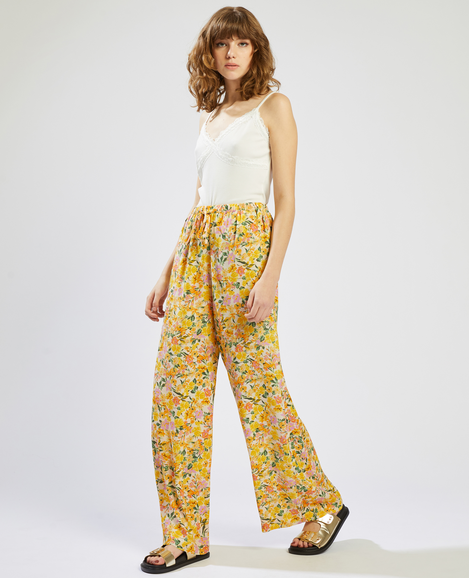 Pantalon fluide à motif fleurs orange - Pimkie
