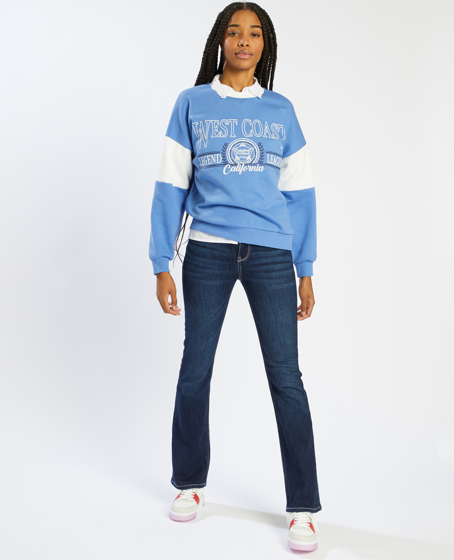 Sweat molleton col rond bleu - Pimkie