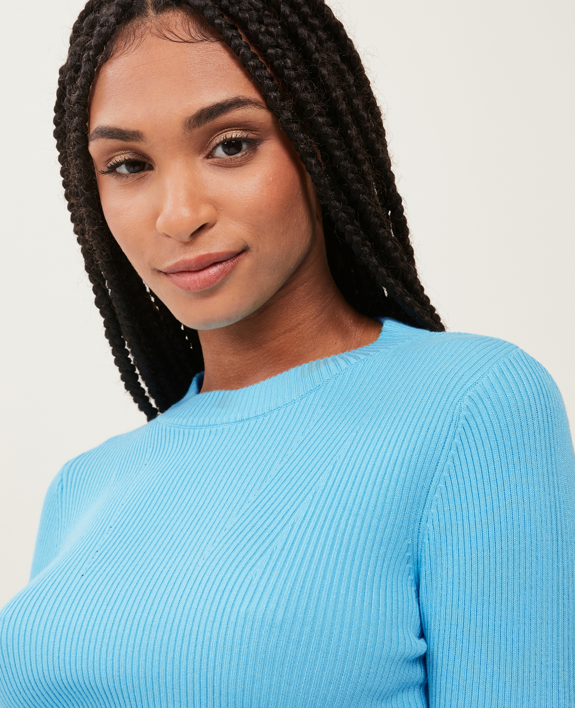 Pull col rond maille côtelée bleu - Pimkie