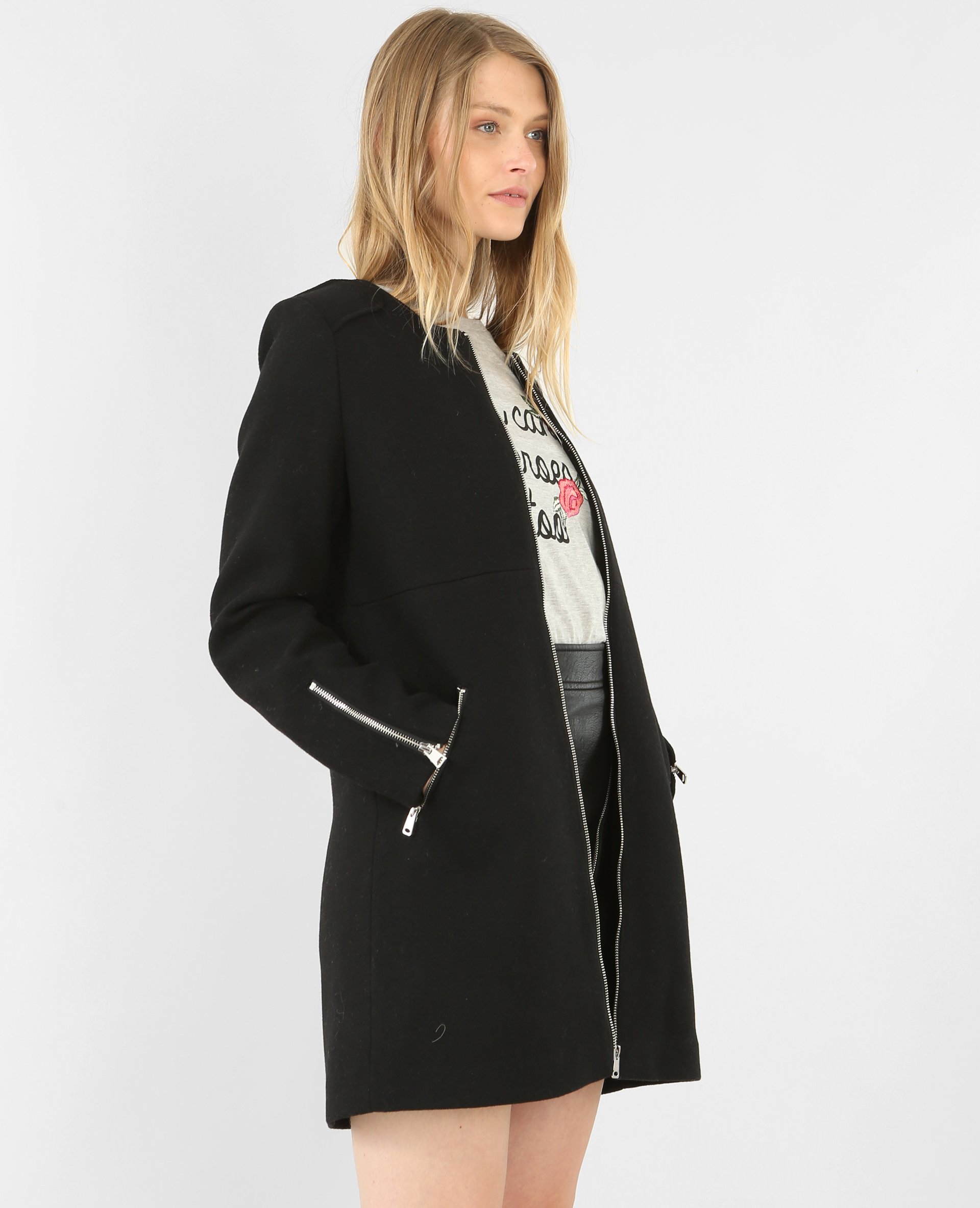 Manteau mi long noir store