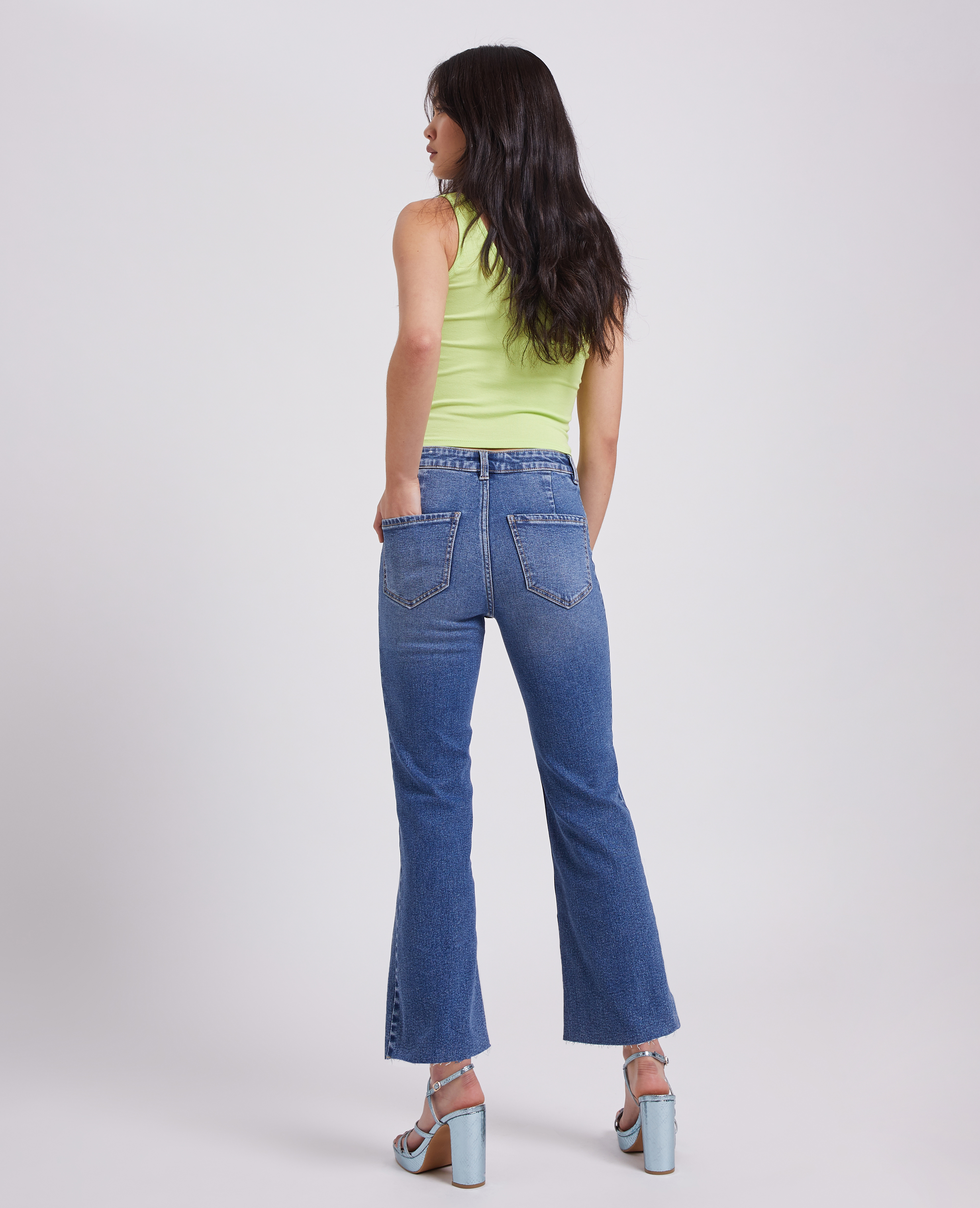 Jean flare taille haute raw cut bleu denim - Pimkie
