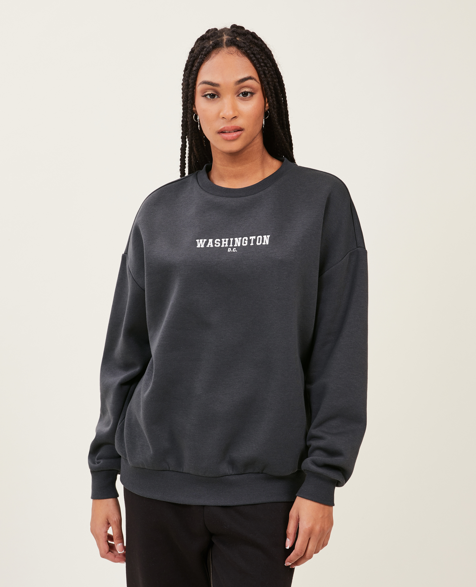 Sweat oversize col rond noir - Pimkie