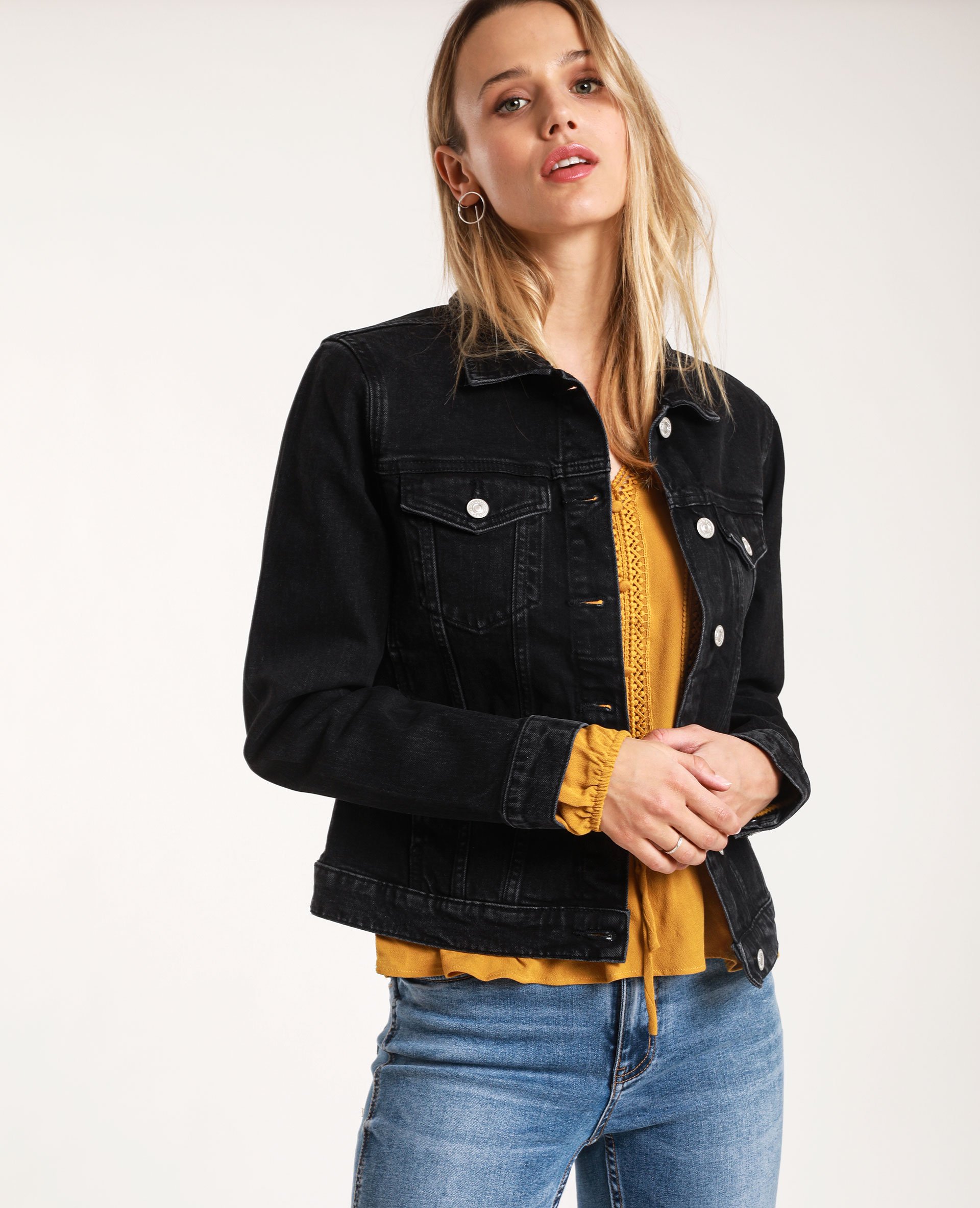 Veste en jeans discount noir courte femme