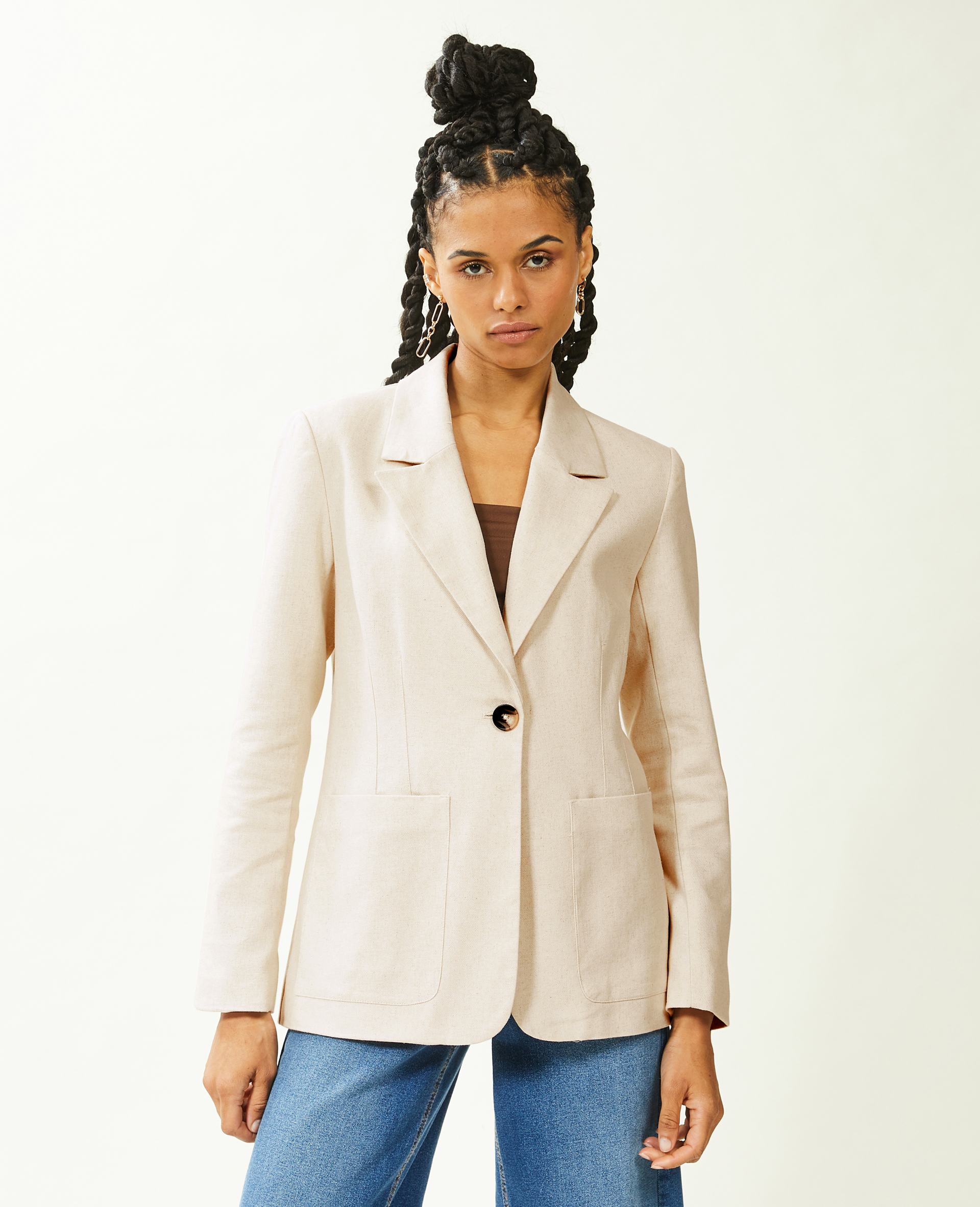 Veste blazer en toile avec lin écru - Pimkie