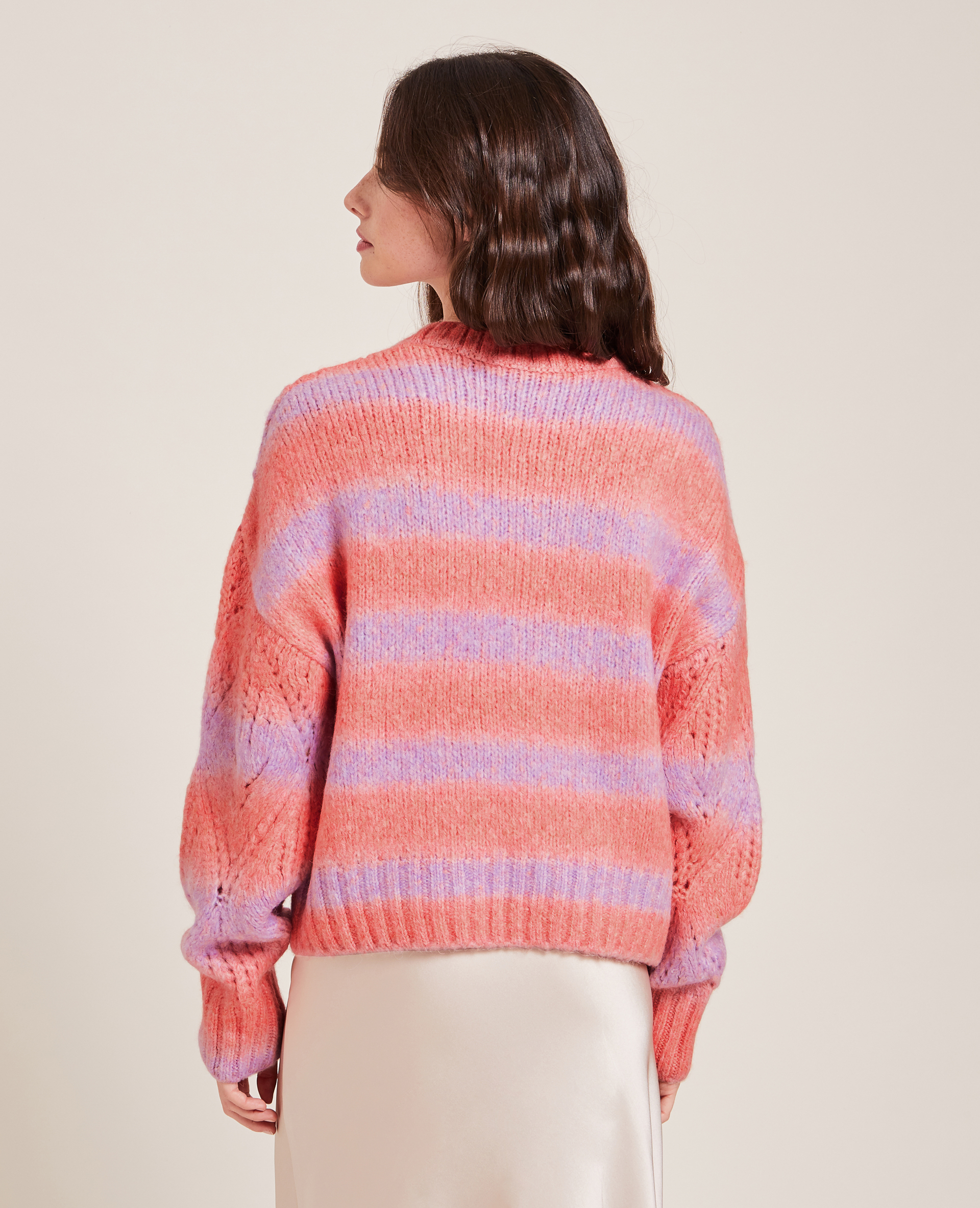 Pull bicolore maille ajourée rose fuchsia - Pimkie