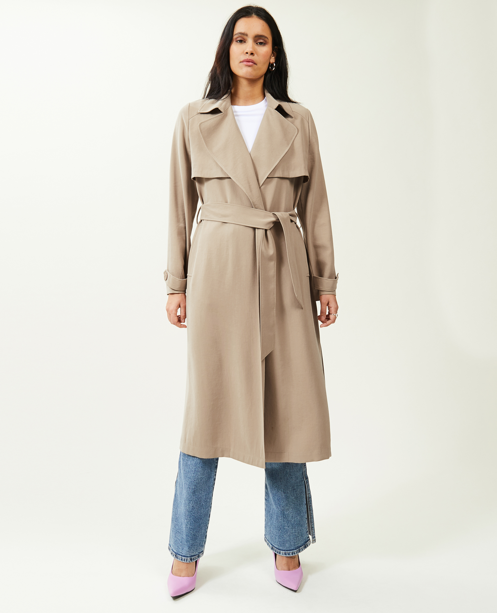 Trench long en tissu fluide écru - Pimkie
