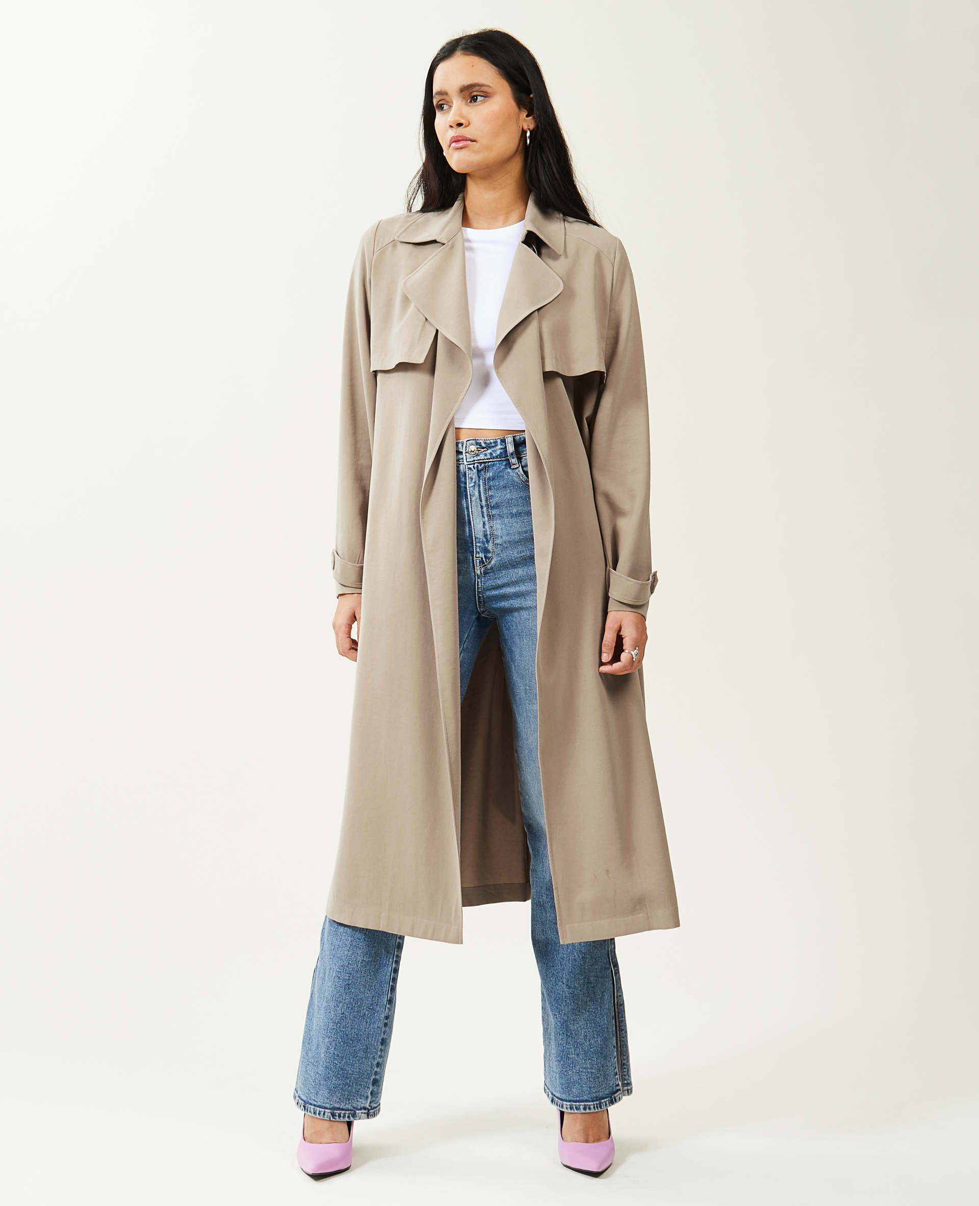 Trench long en tissu fluide écru - Pimkie