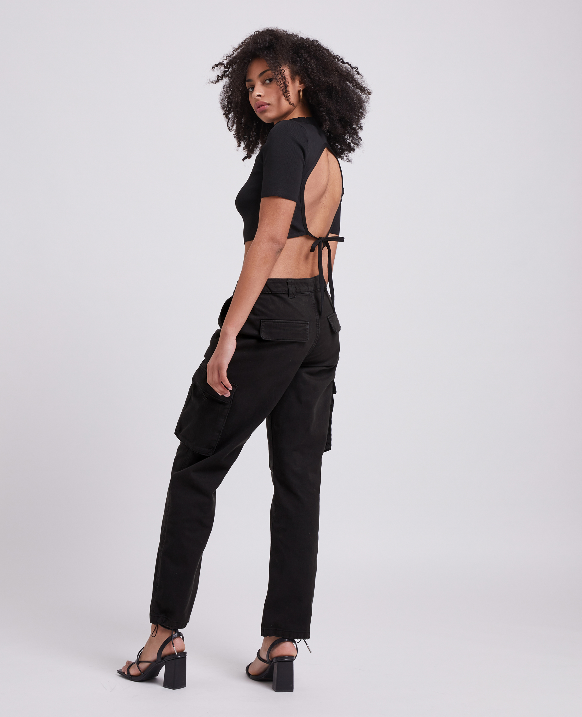 Pantalon droit cargo taille basse noir - Pimkie