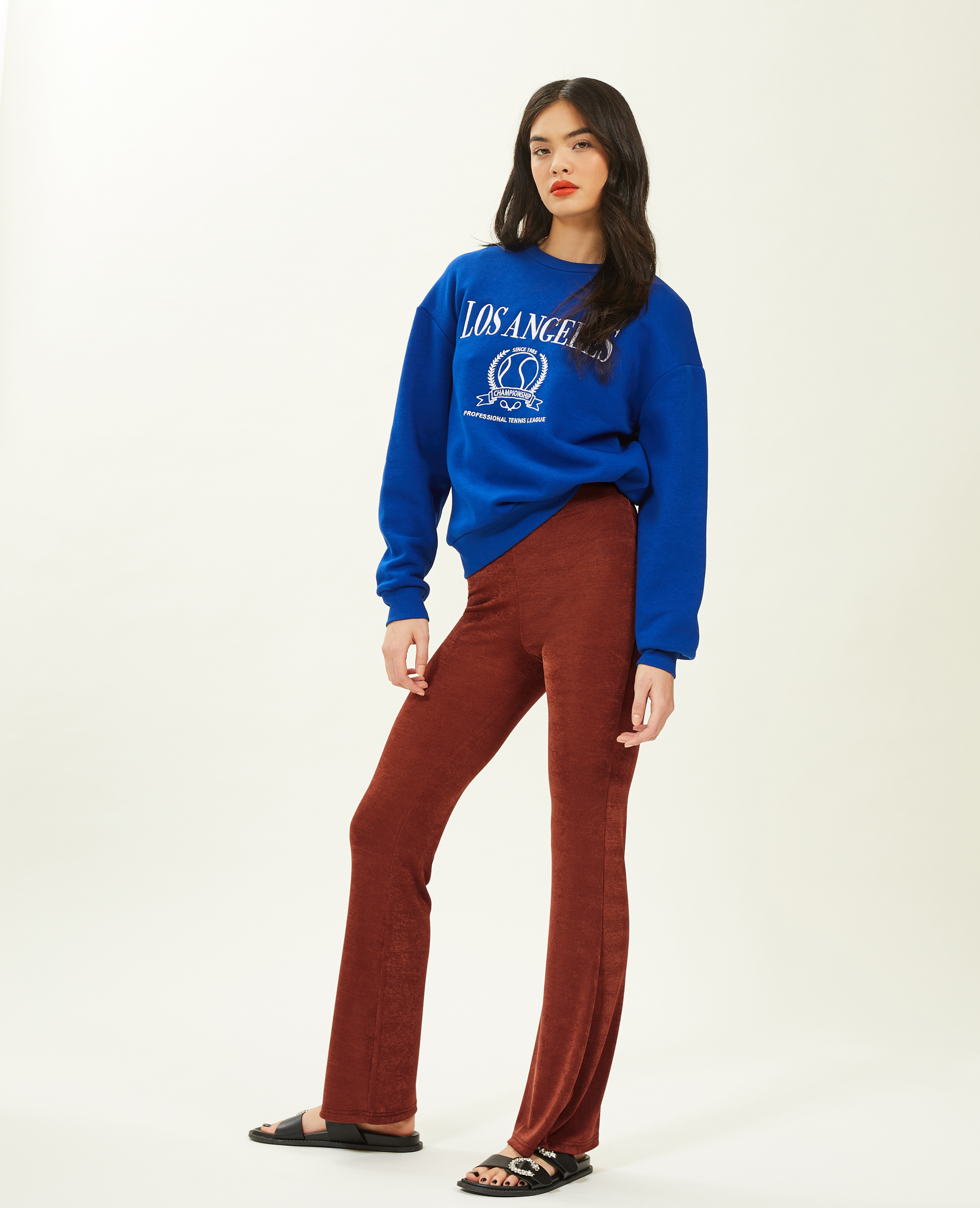 Pantalon flare en tissu fluide marron - Pimkie