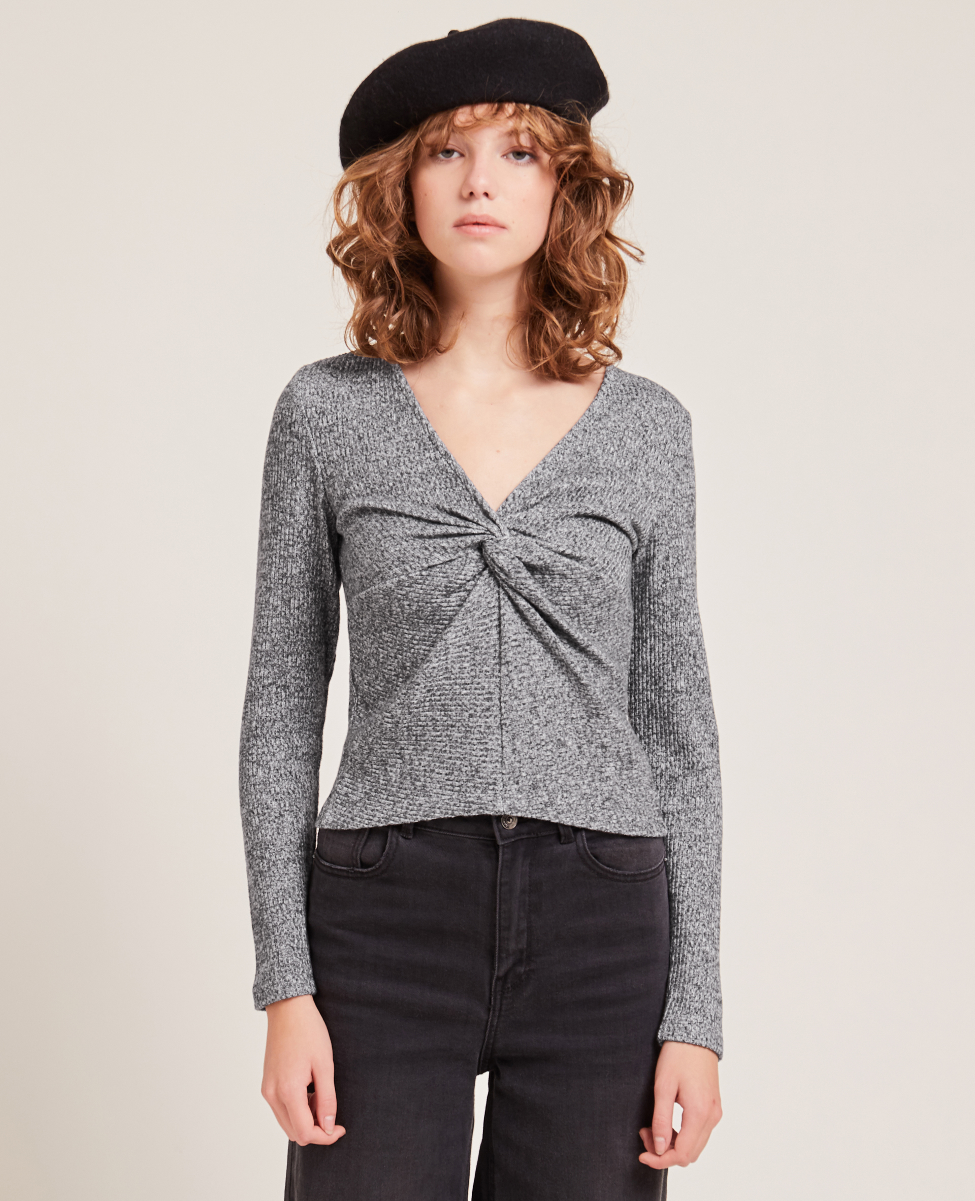 T-shirt manches longues toucher doux gris - Pimkie