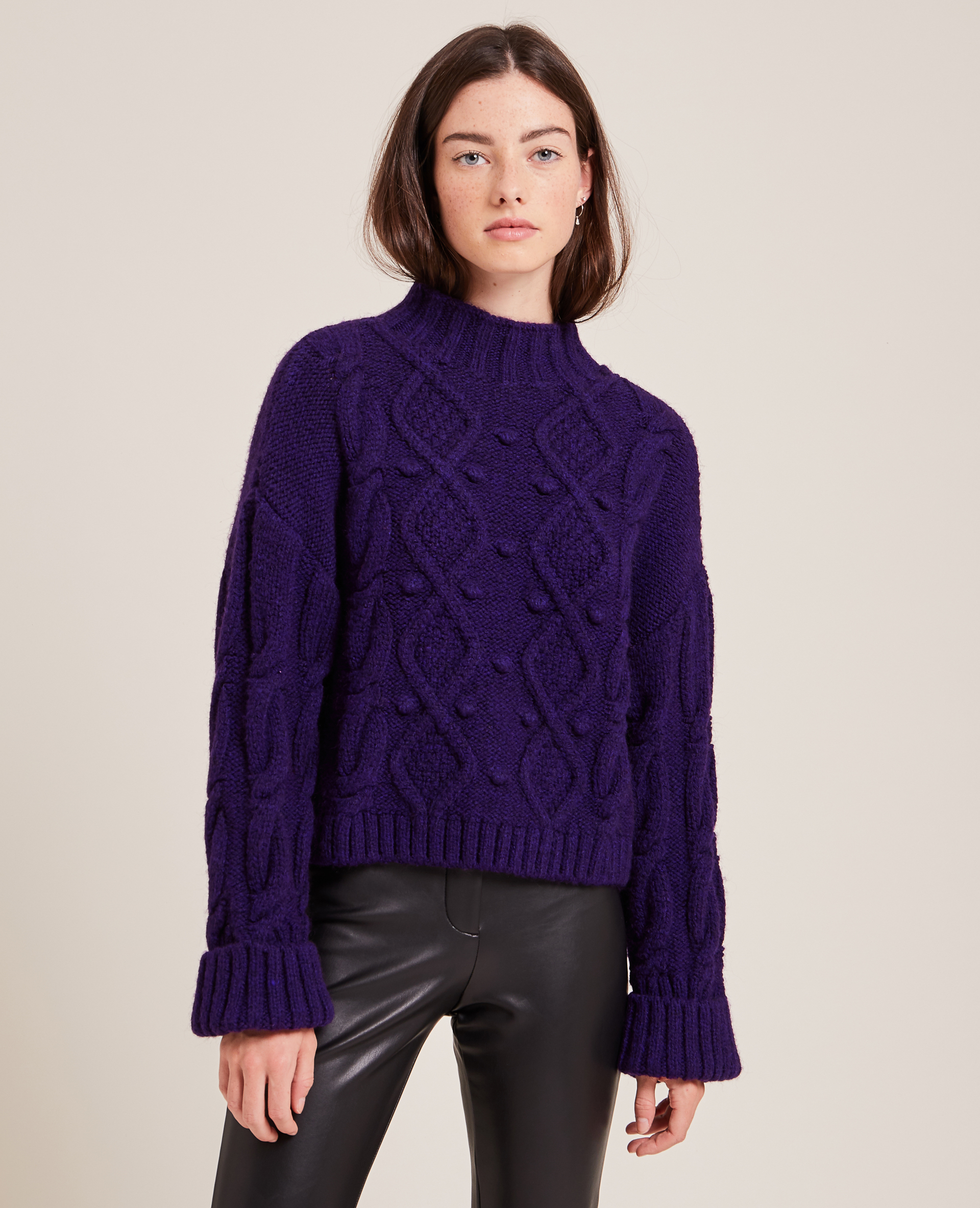 Pull maille fantaisie col montant violet - Pimkie