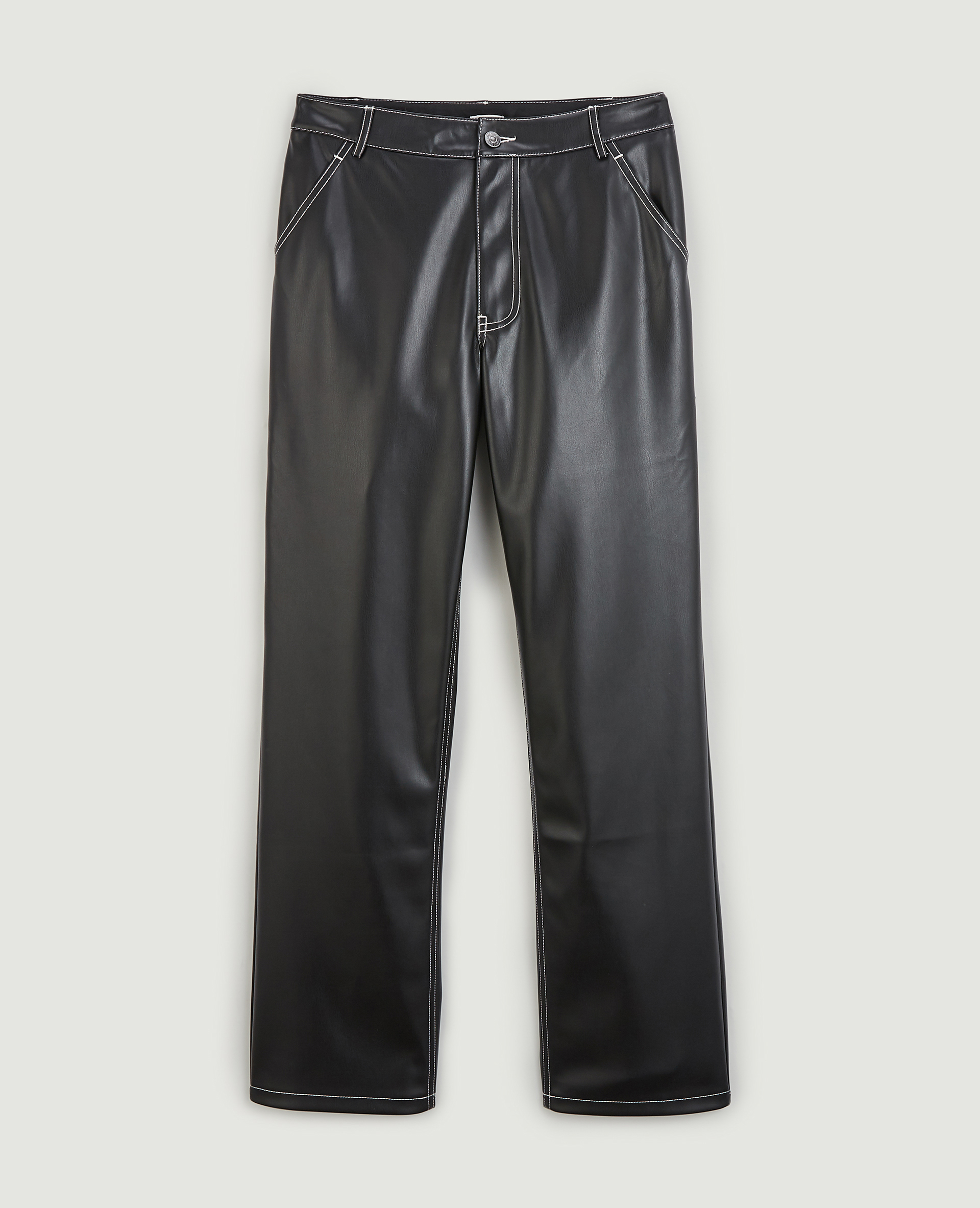 Pantalon simili cuir coutures blanches noir - Pimkie