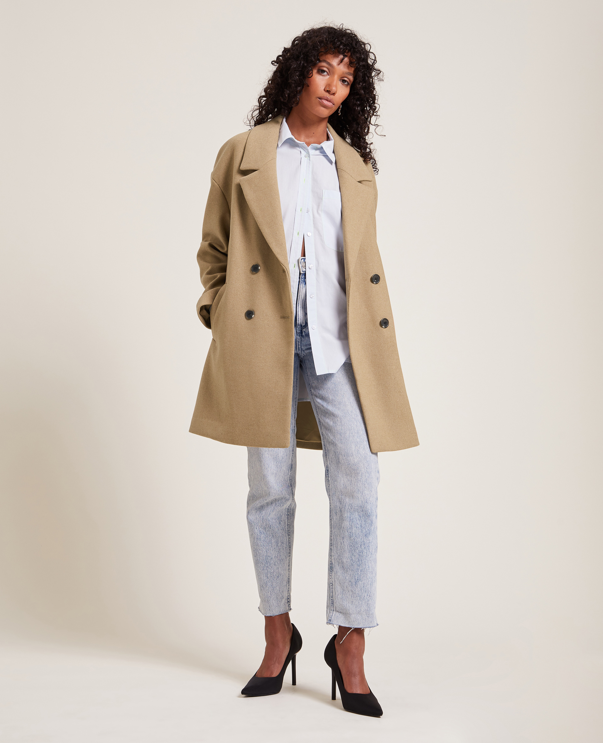 Caban oversize en drap de laine camel - Pimkie