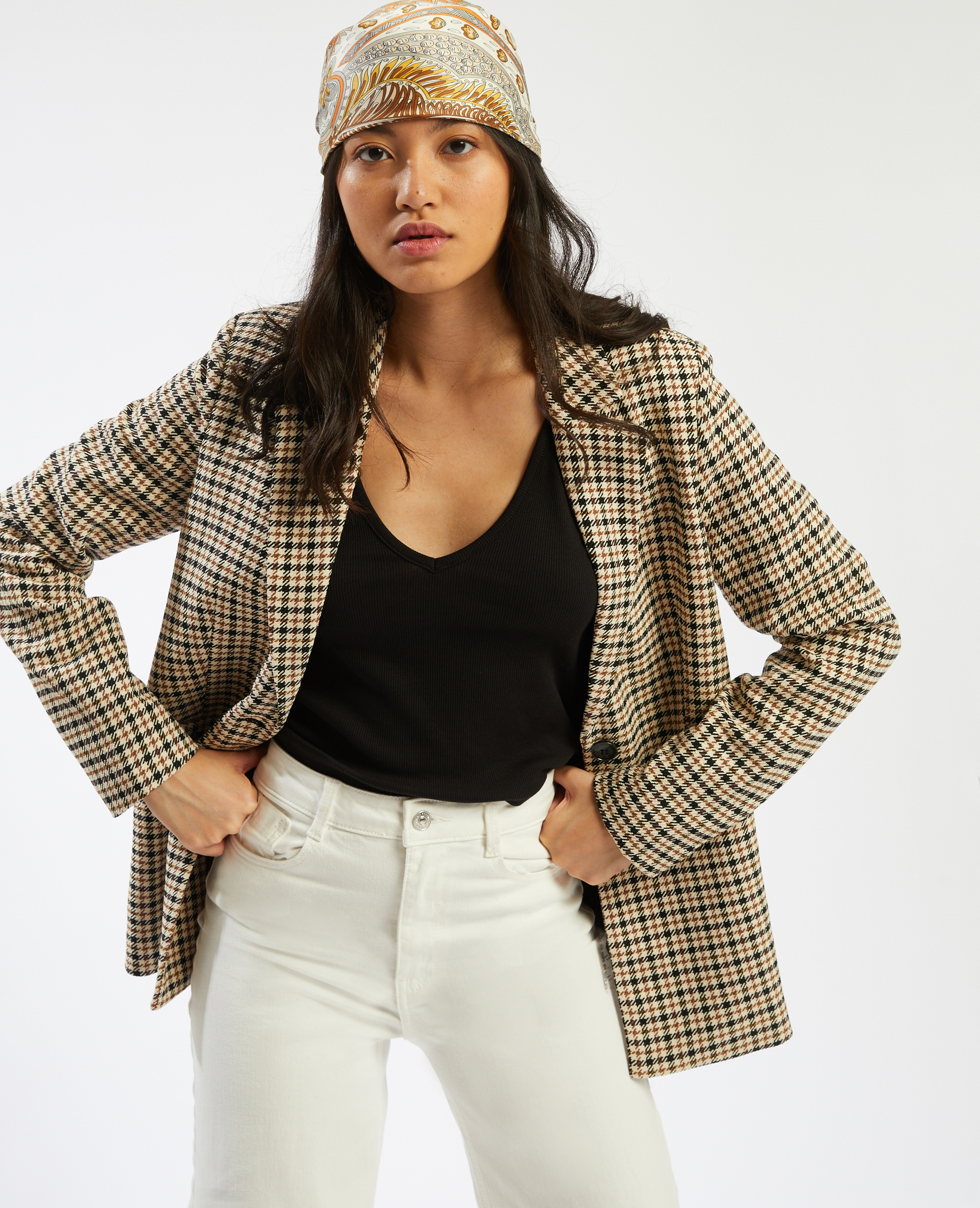 Manteau pied de poule beige sales