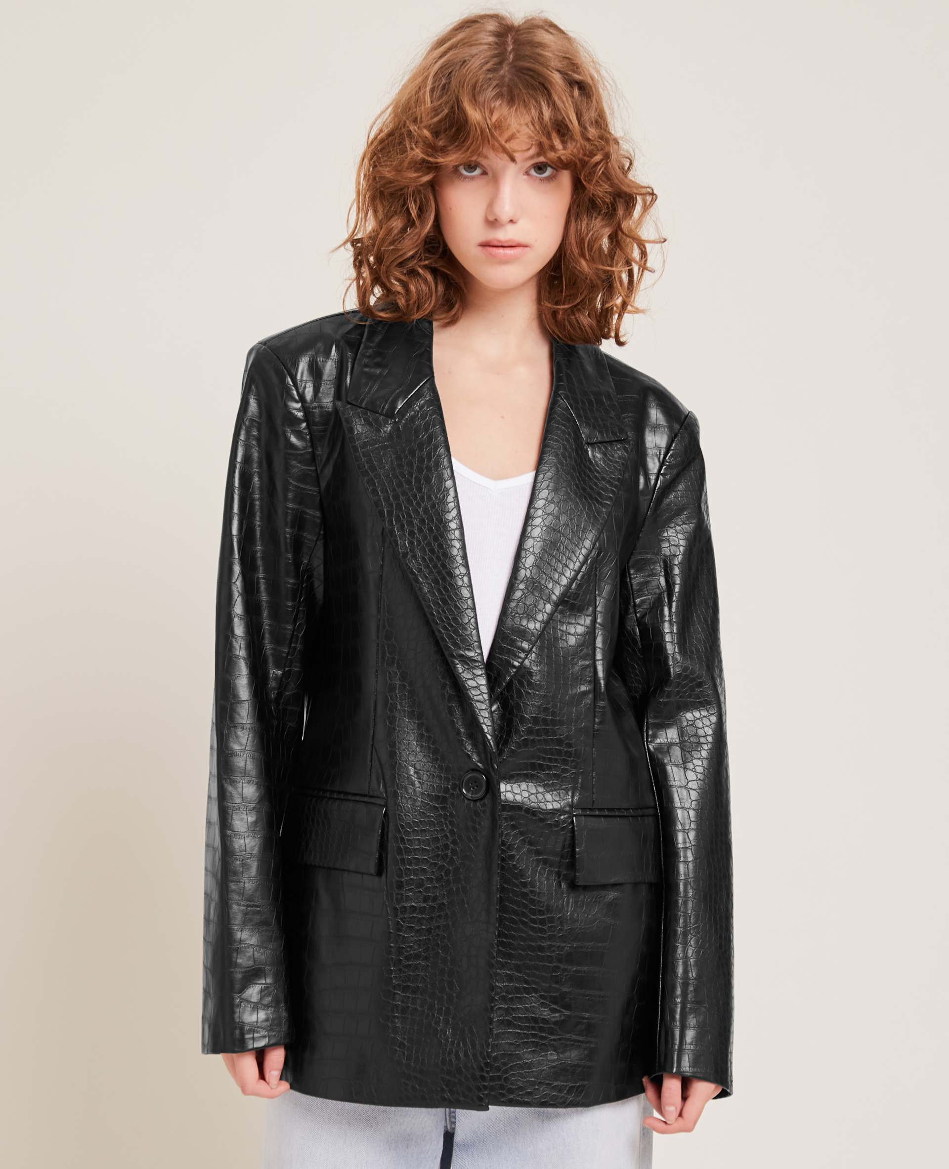 Veste effet croco noir - Pimkie