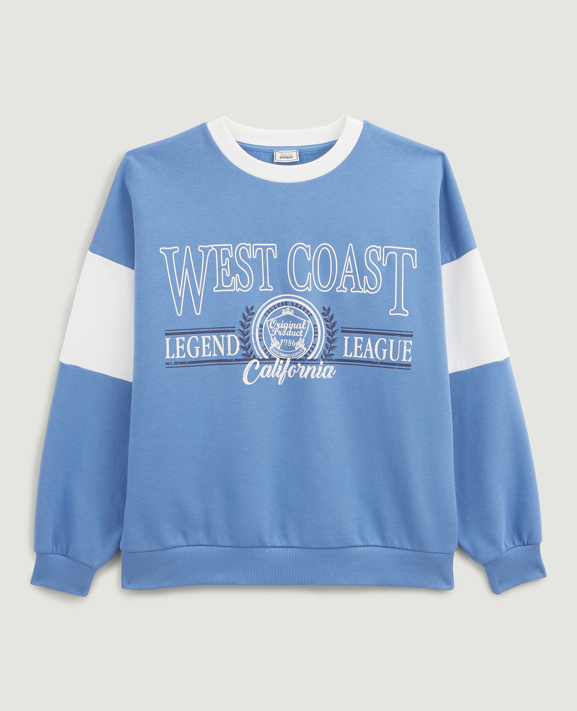 Sweat molleton col rond bleu - Pimkie