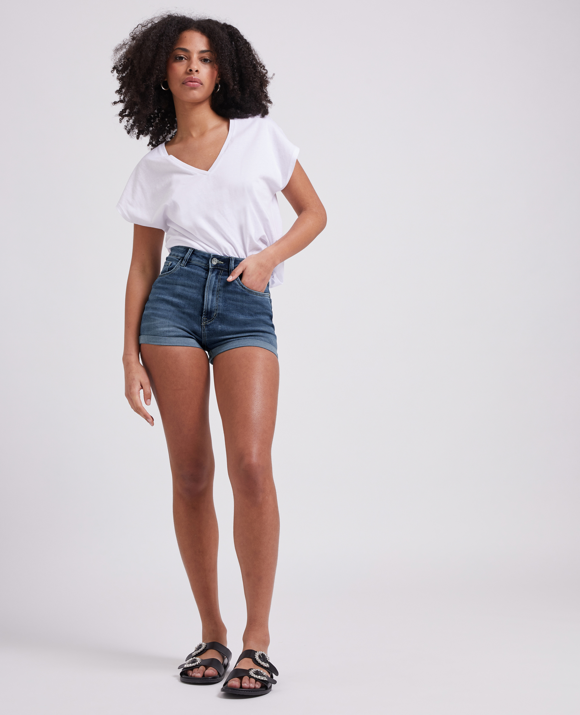 Short en jean bords roulottés bleu denim - Pimkie