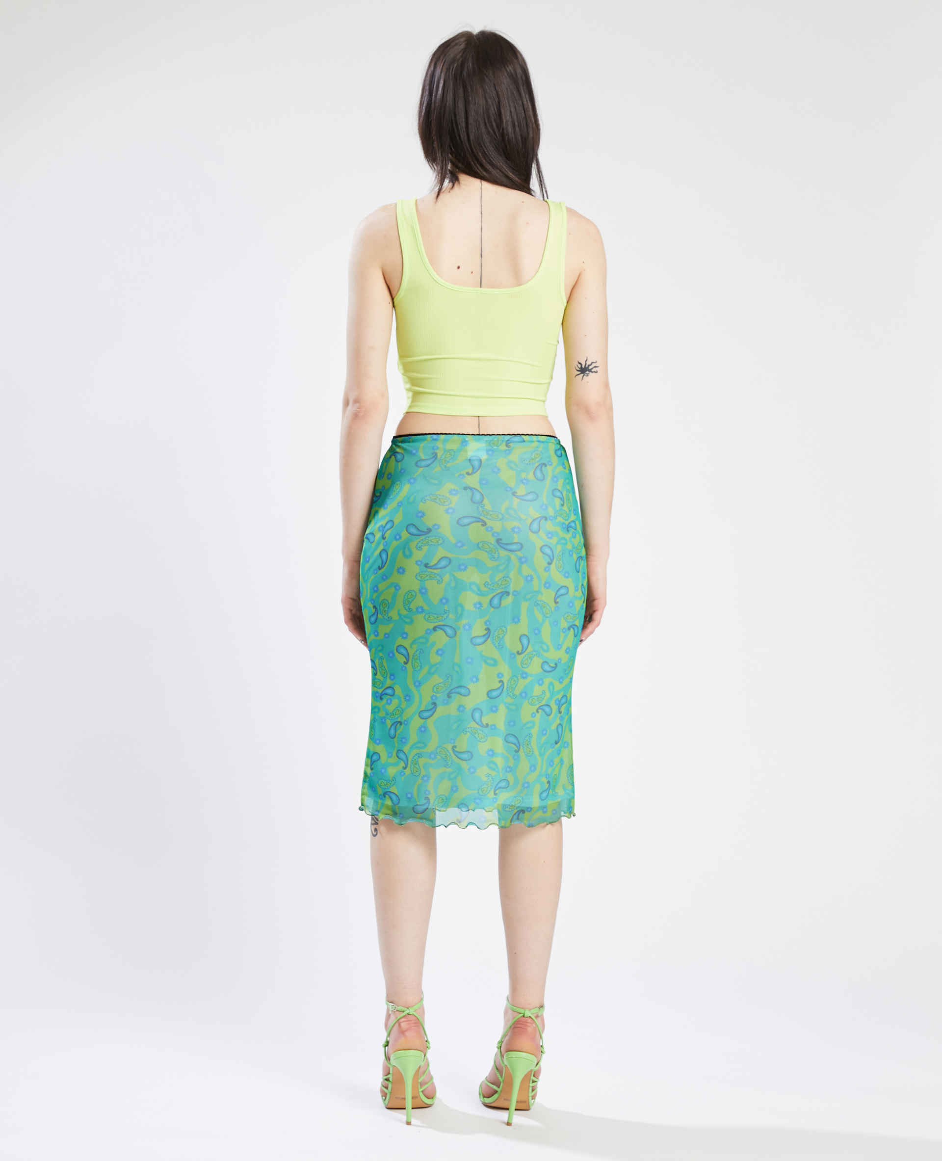 Jupe droite midi en maille transparente vert - Pimkie