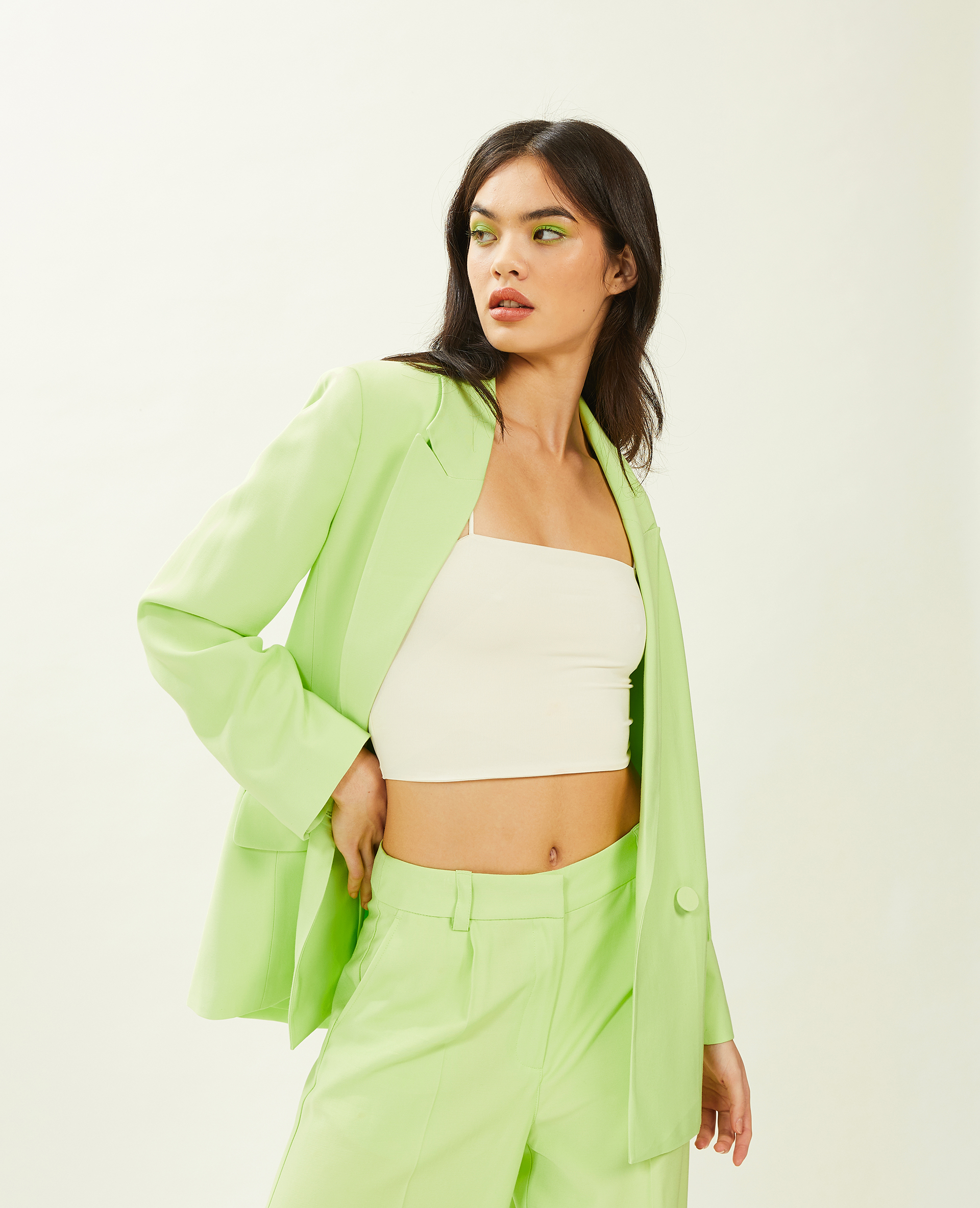 Veste blazer oversize en toile fluide jaune - Pimkie