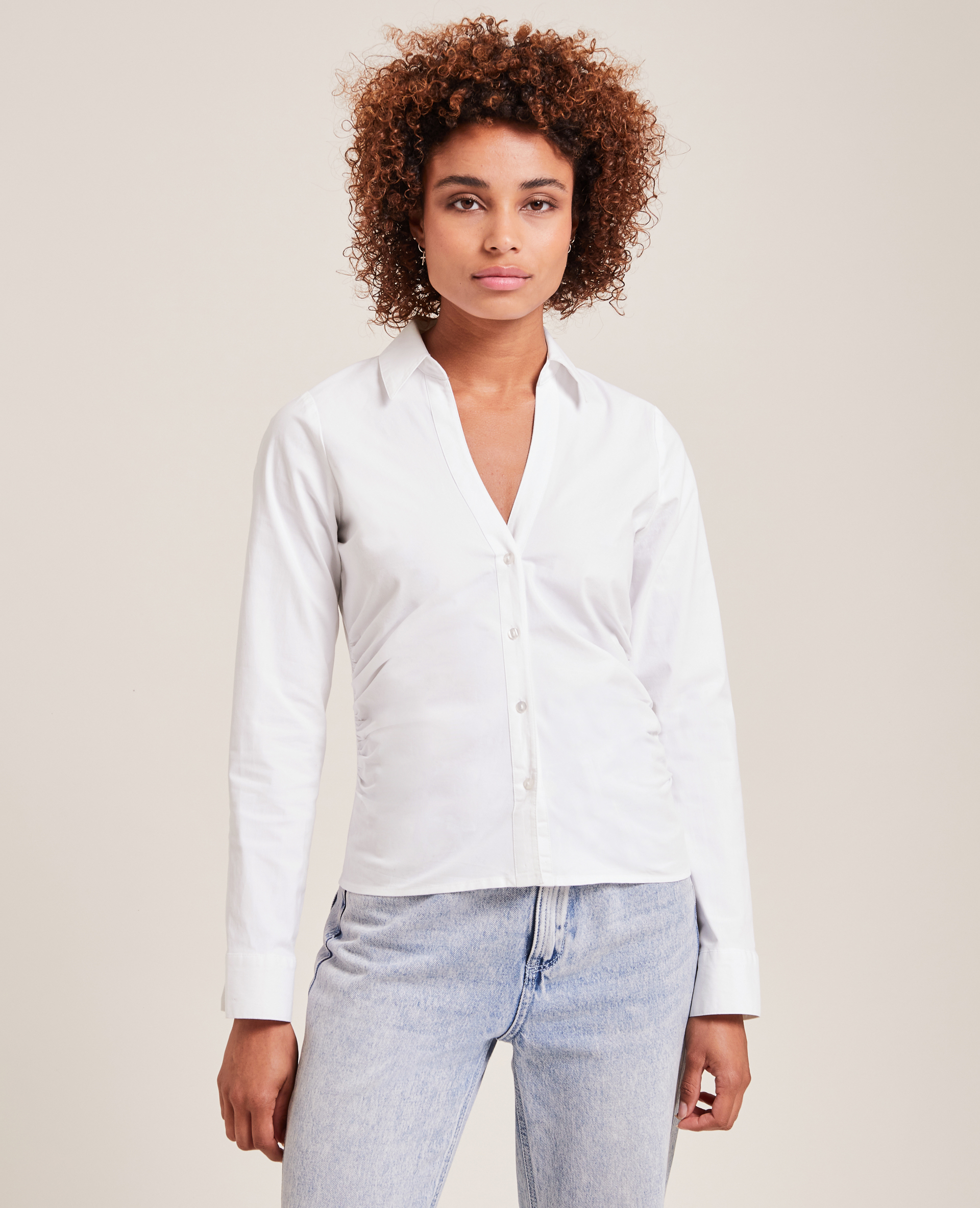 Chemise cintrée col V blanc - Pimkie