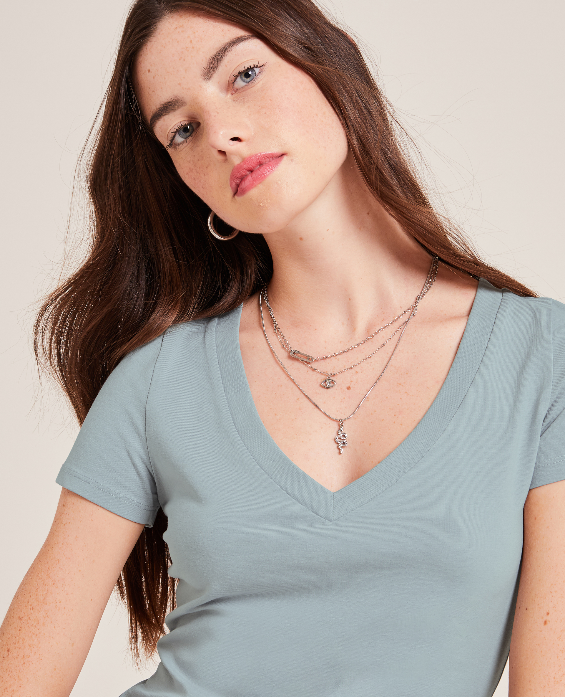 T-shirt col V gris - Pimkie
