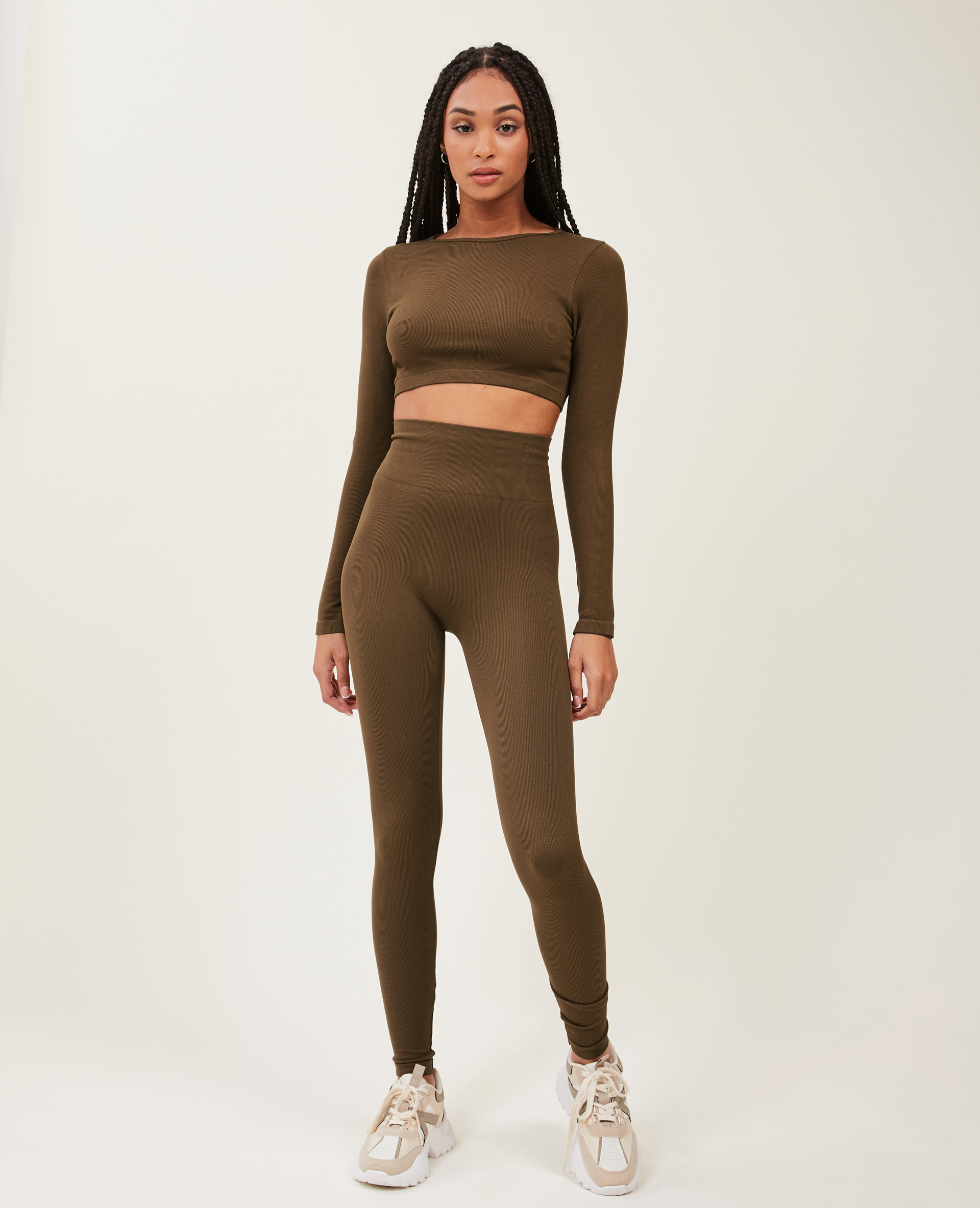 Legging en maille côtelée sans couture vieux rose - Pimkie