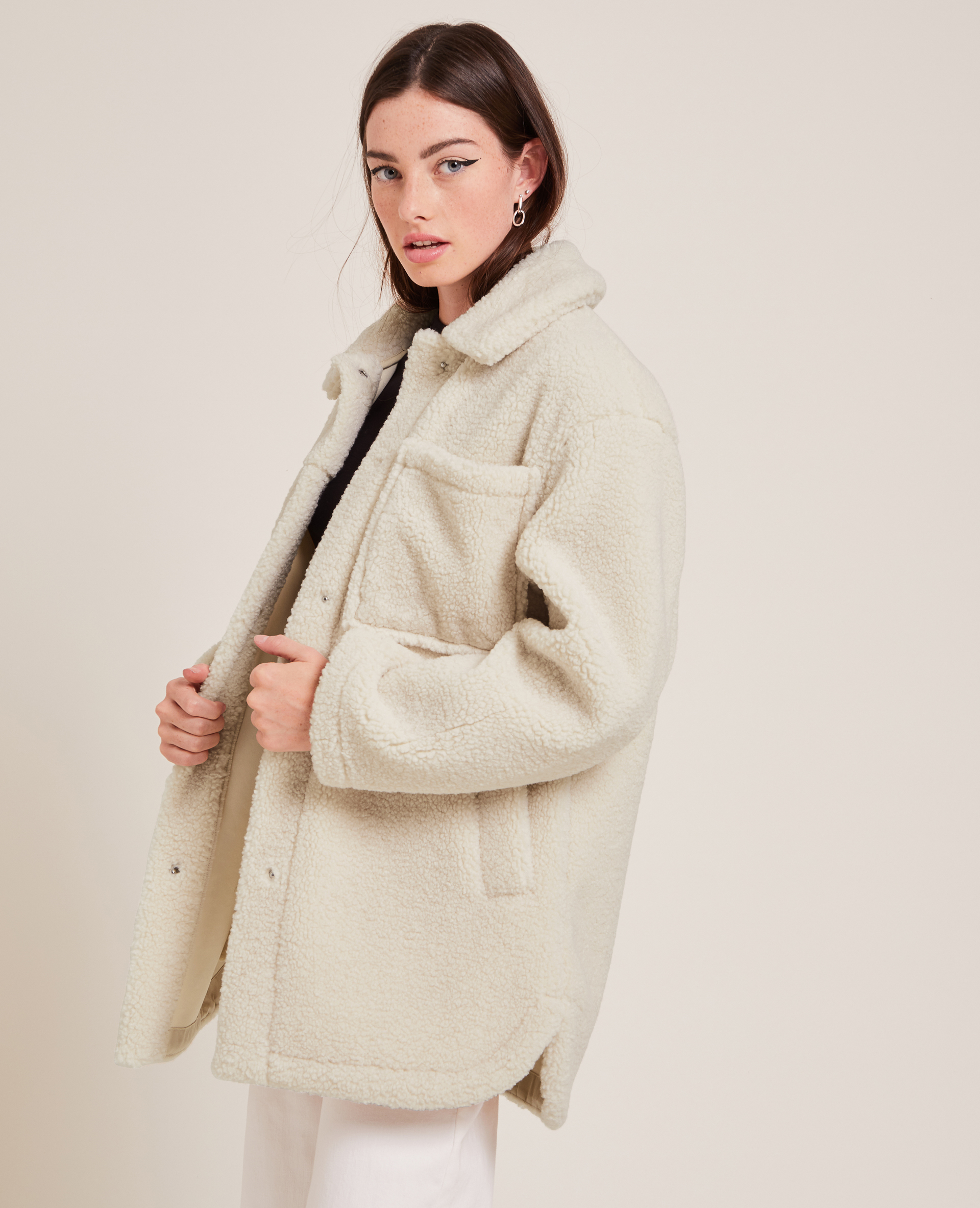 Veste droite en sherpa gris - Pimkie
