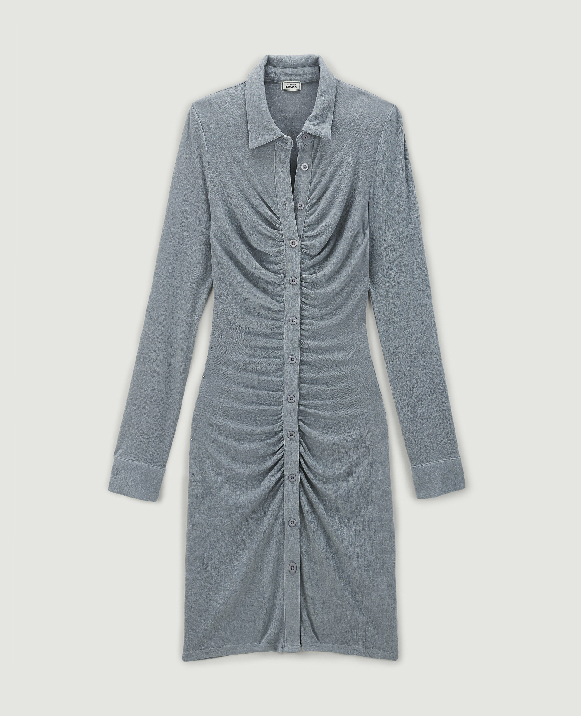 Robe chemise courte effet froncé gris argenté - Pimkie