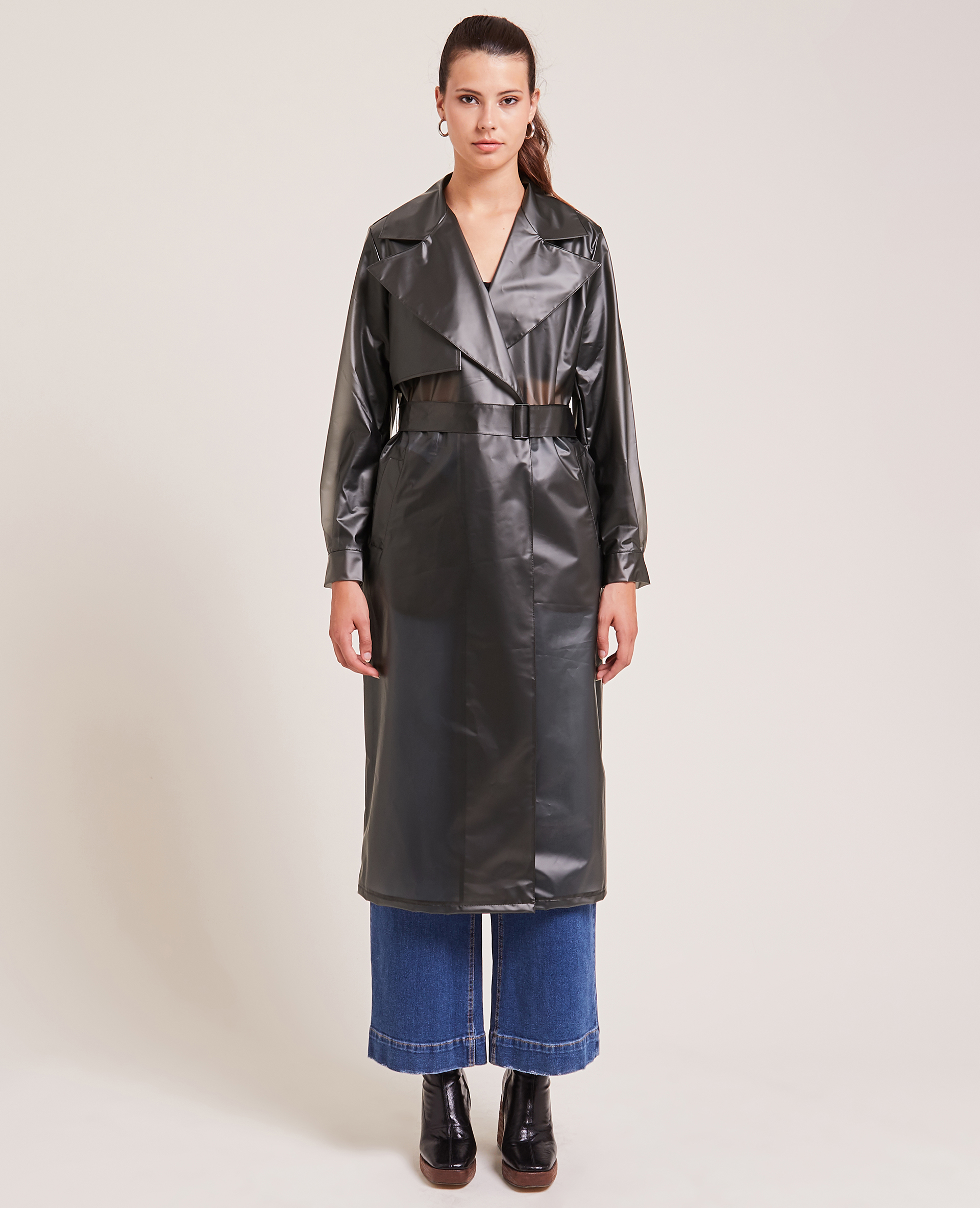 Trench long en plastique translucide noir - Pimkie