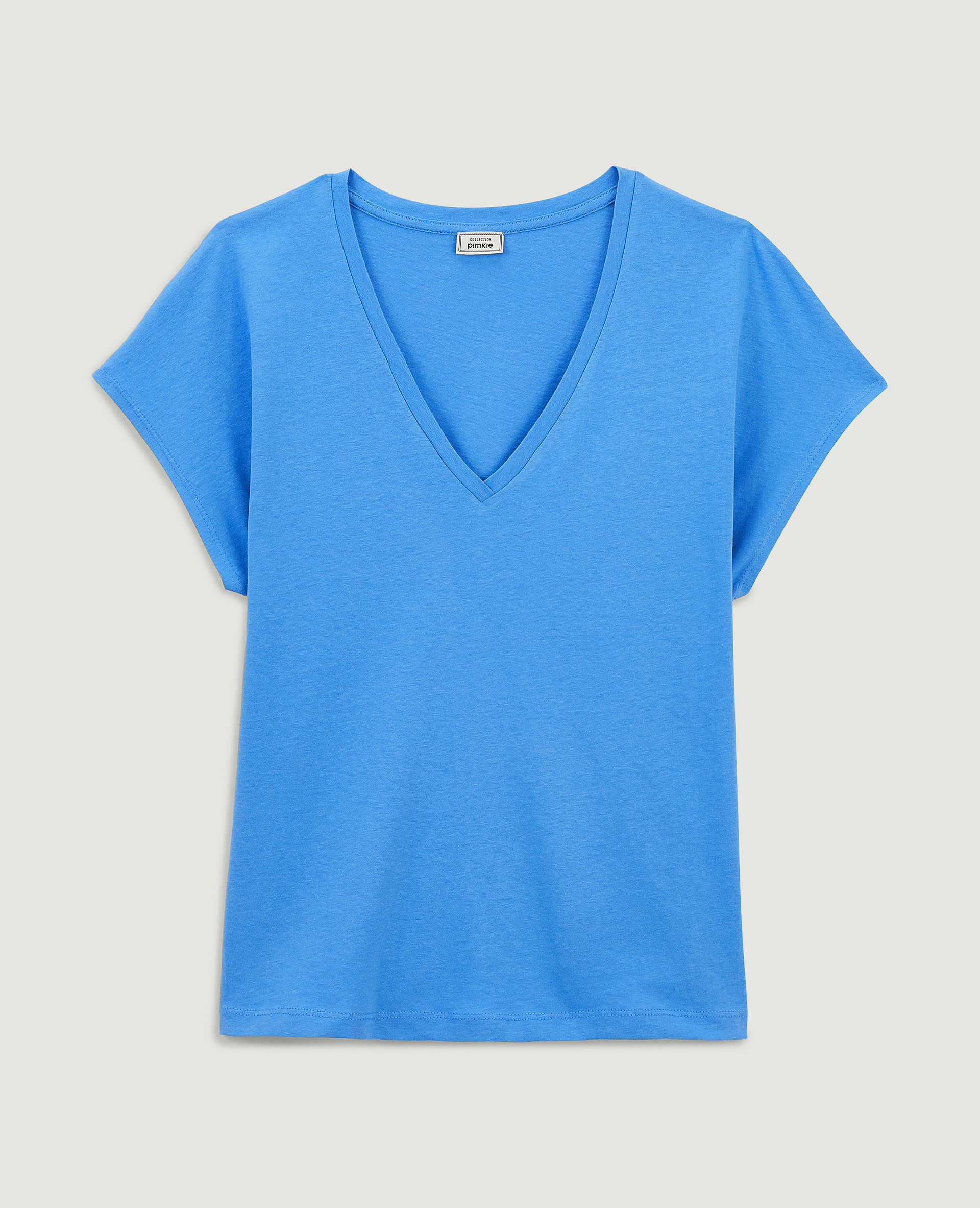 T-shirt col V manches courtes bleu - Pimkie