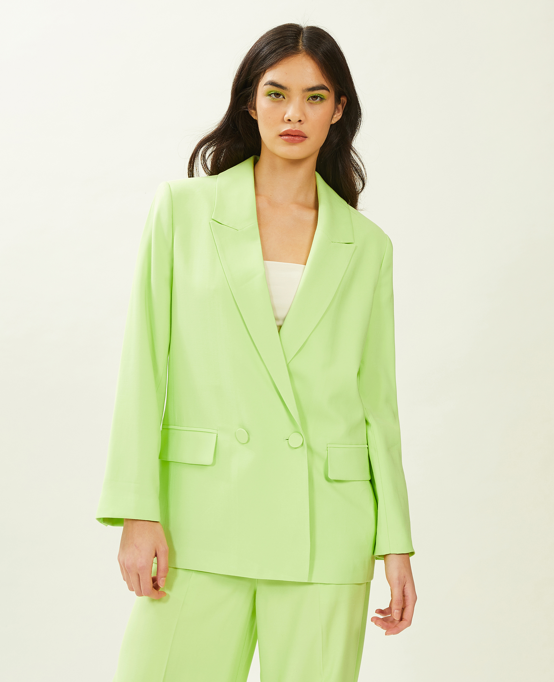 Veste blazer oversize en toile fluide jaune - Pimkie