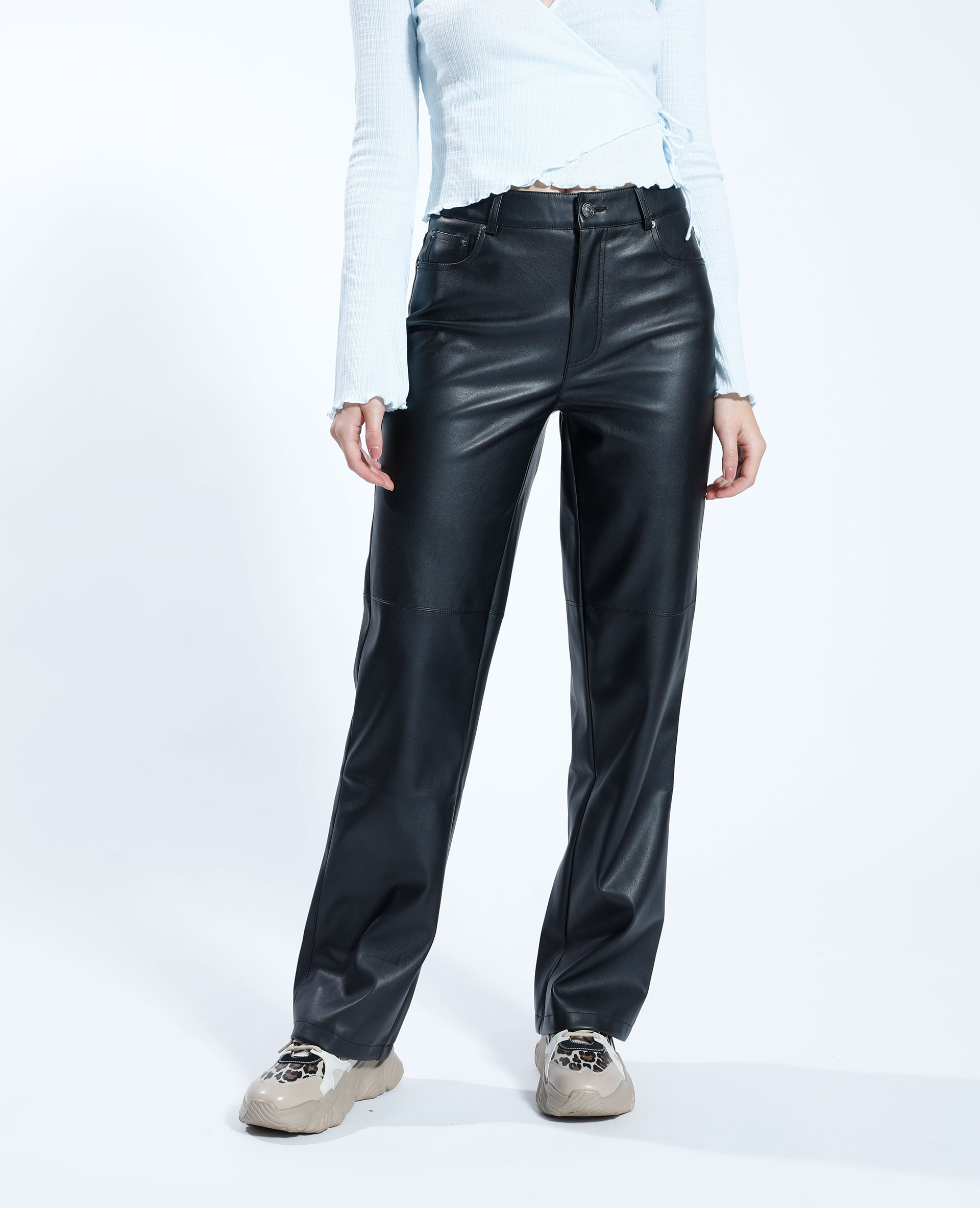 Pantalon simili cuir store droit