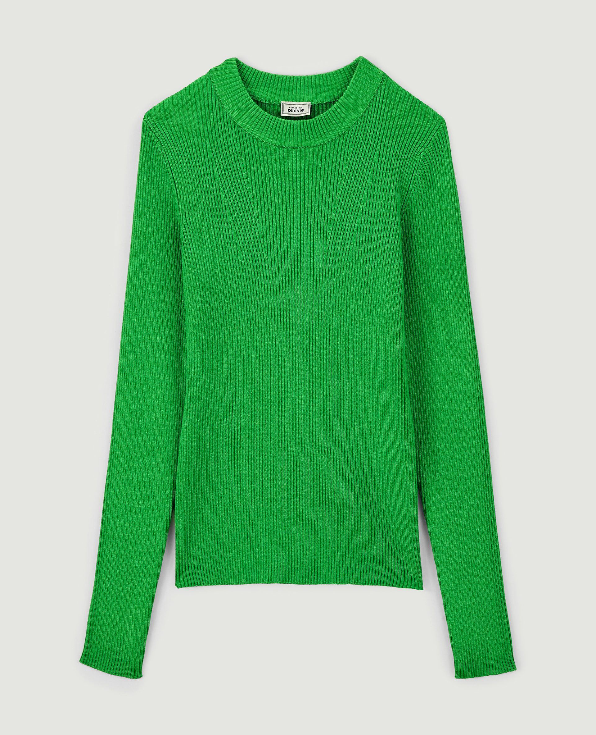 Pull col rond maille côtelée vert - Pimkie
