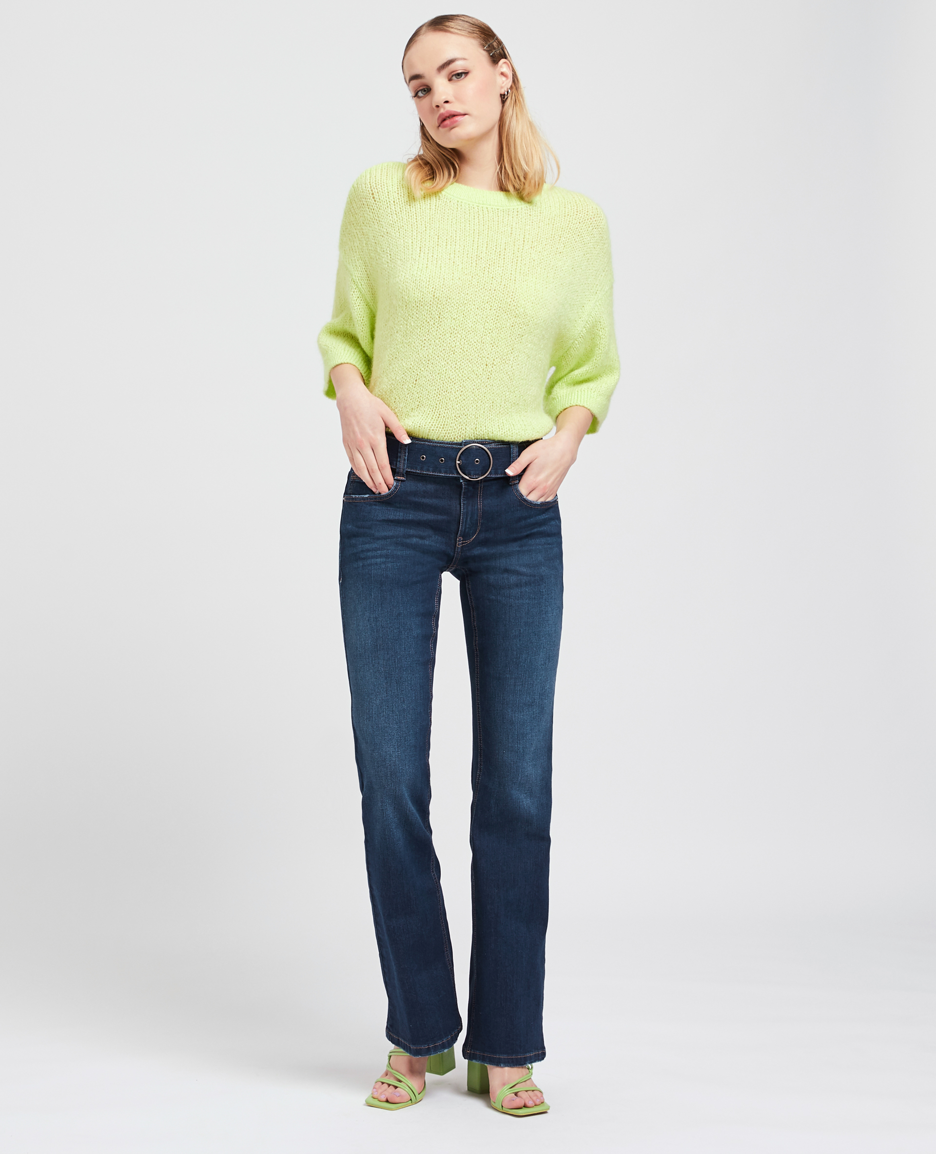 Jean flare taille basse avec ceinture bleu brut - Pimkie