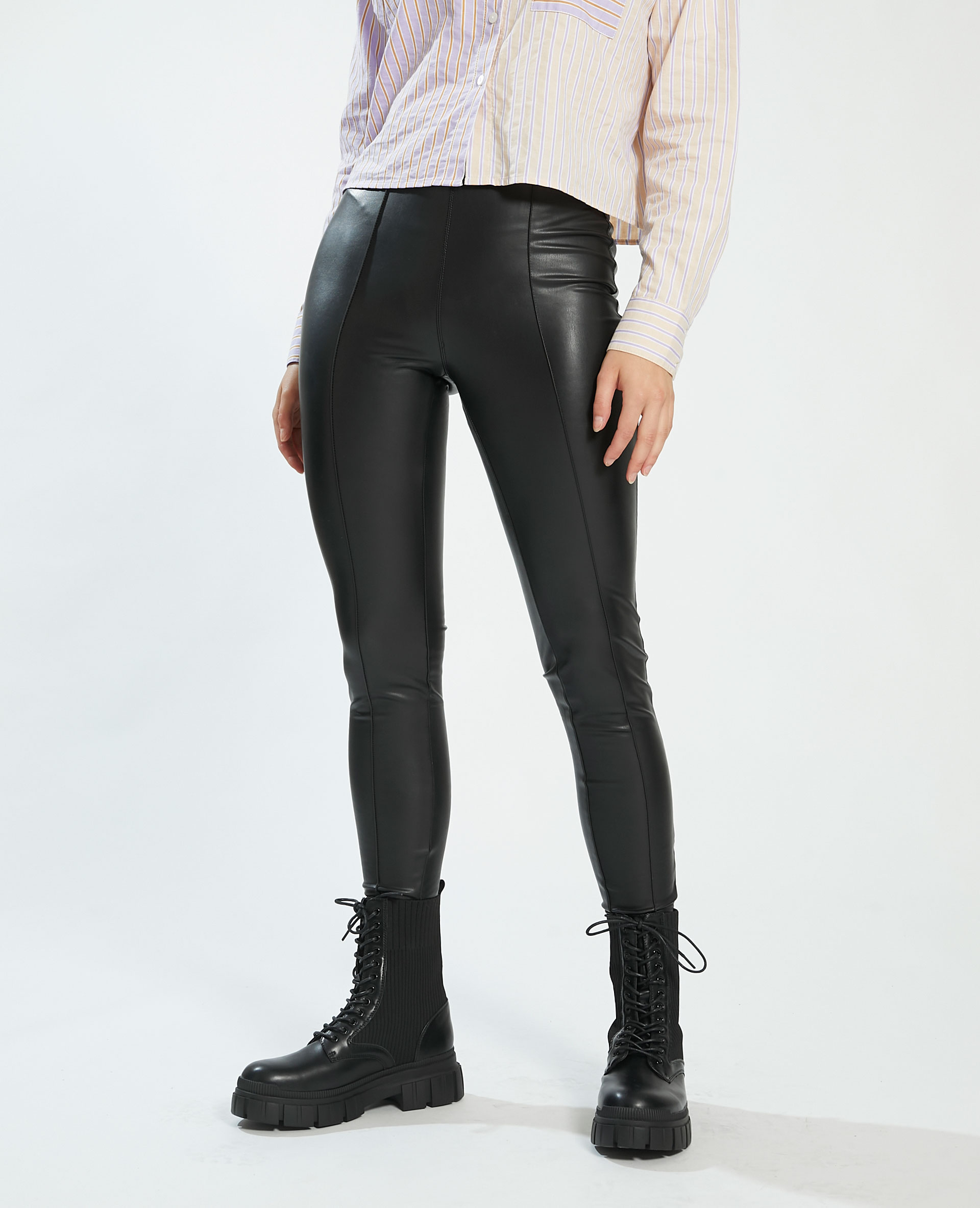 Legging top faux cuir