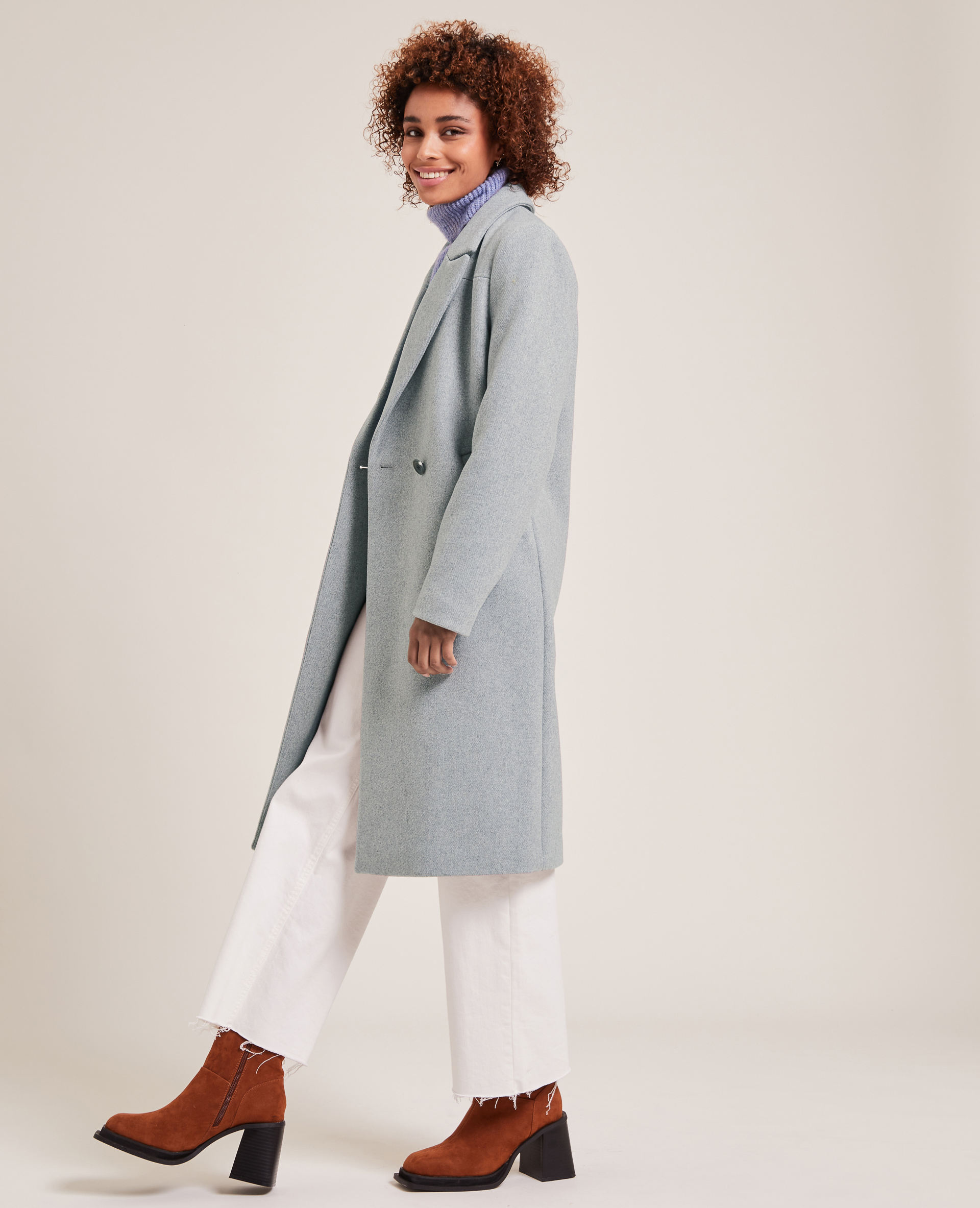 Manteau long drap de laine gris chiné - Pimkie