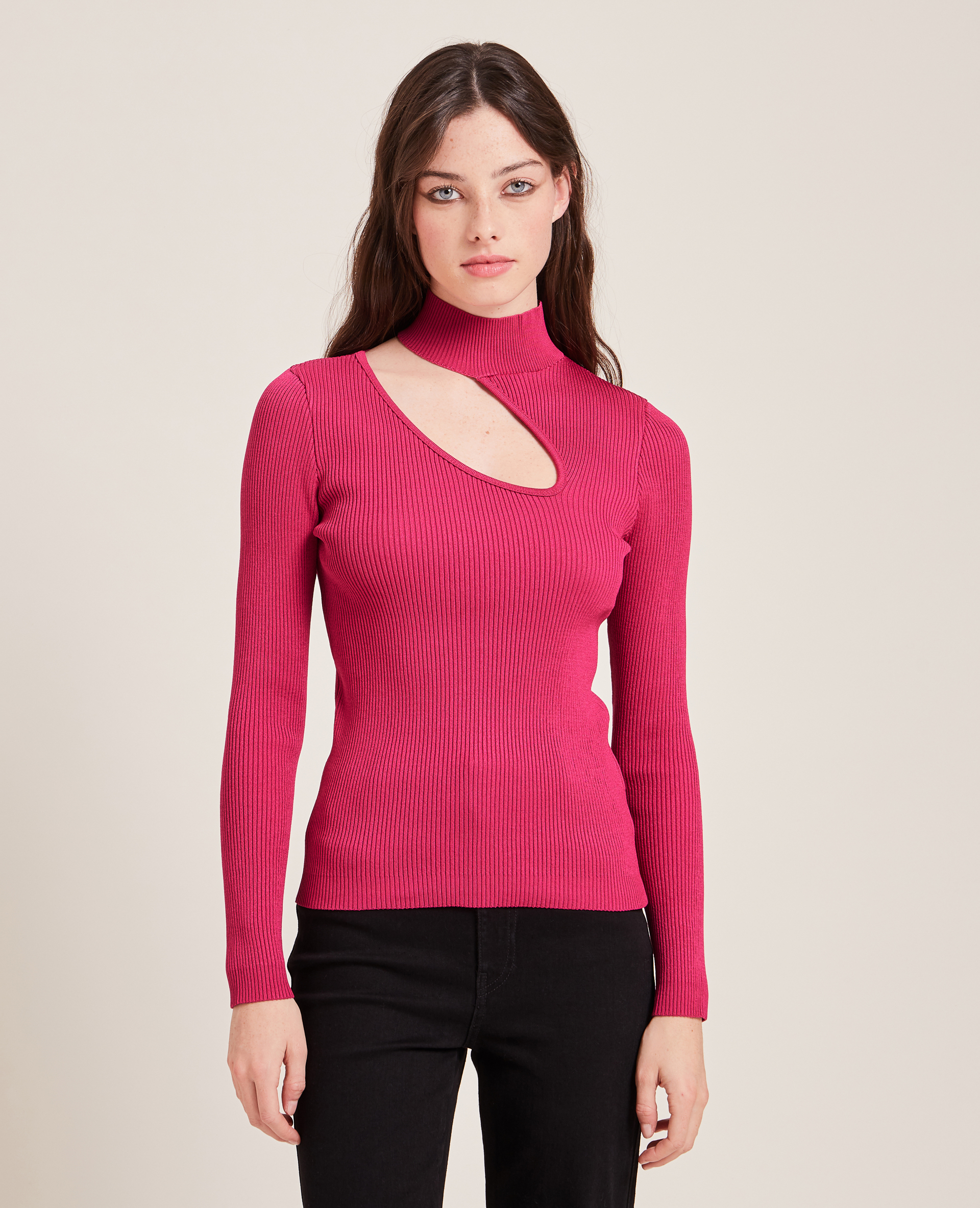 Top maille côtelée avec découpe rose - Pimkie