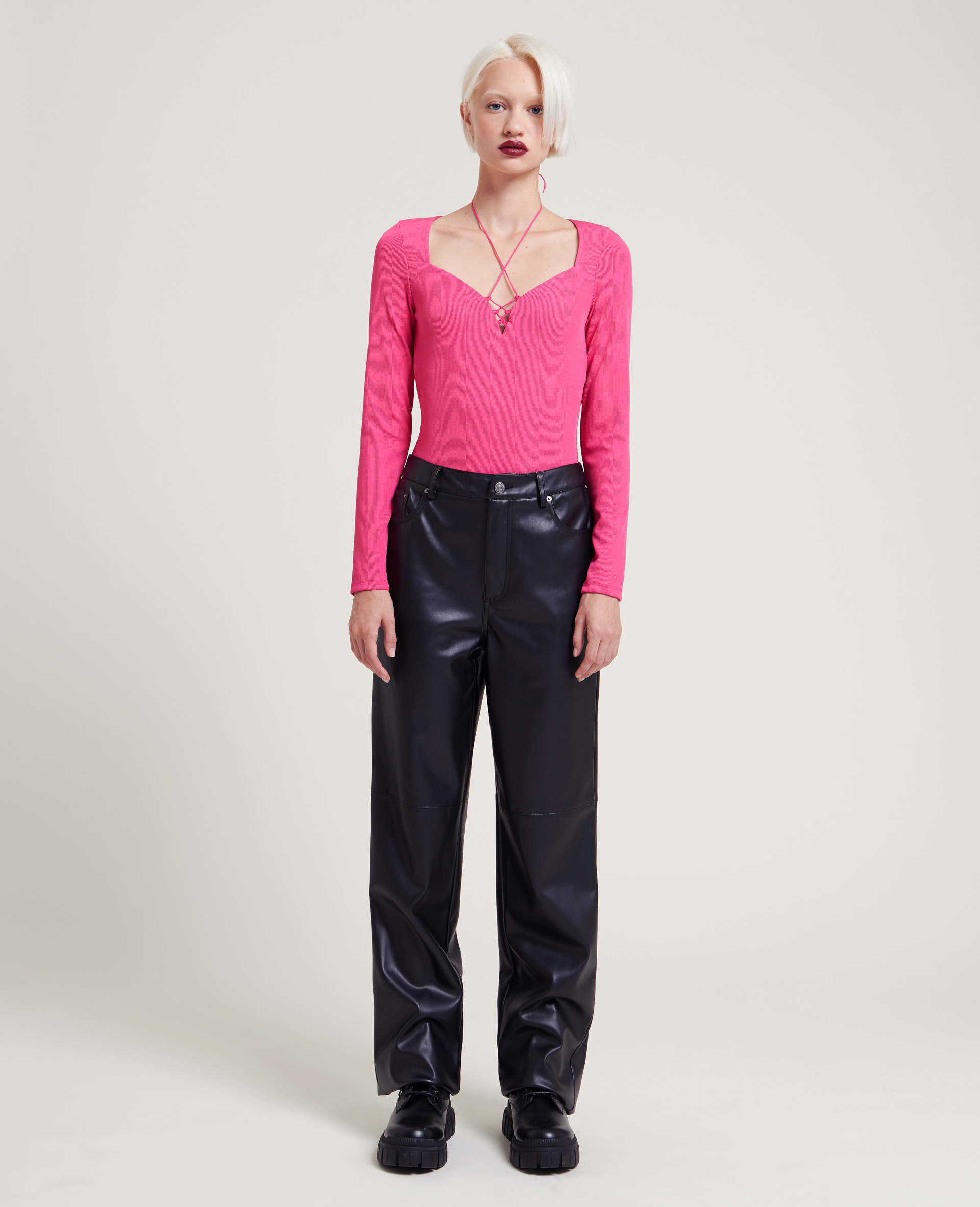 Body manches longues avec laçage rose fuchsia - Pimkie