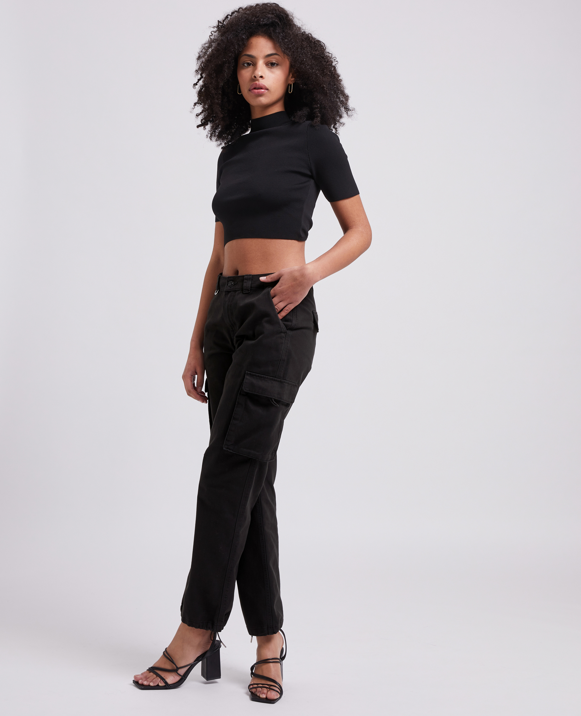 Pantalon droit cargo taille basse noir - Pimkie