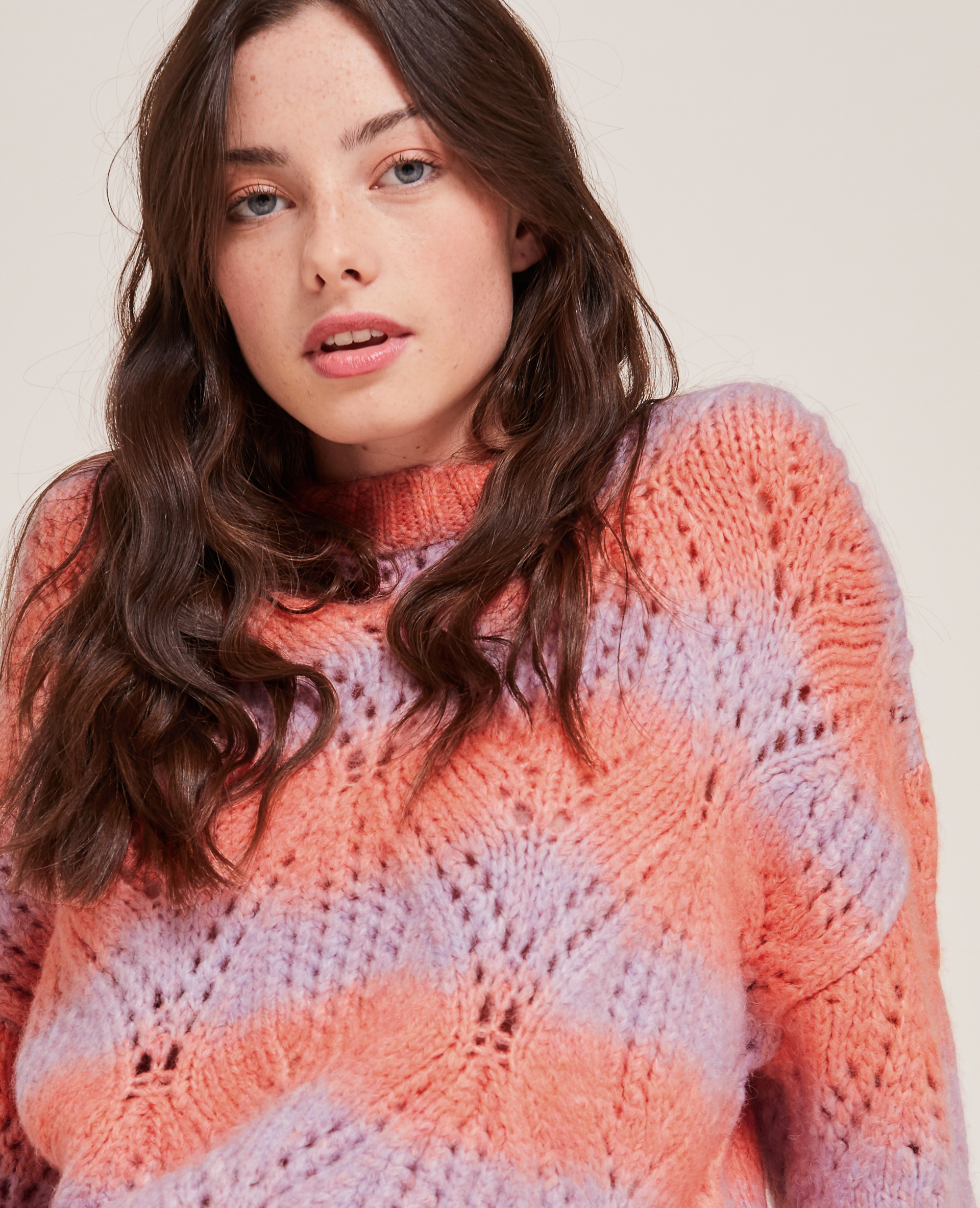 Pull bicolore maille ajourée rose fuchsia - Pimkie