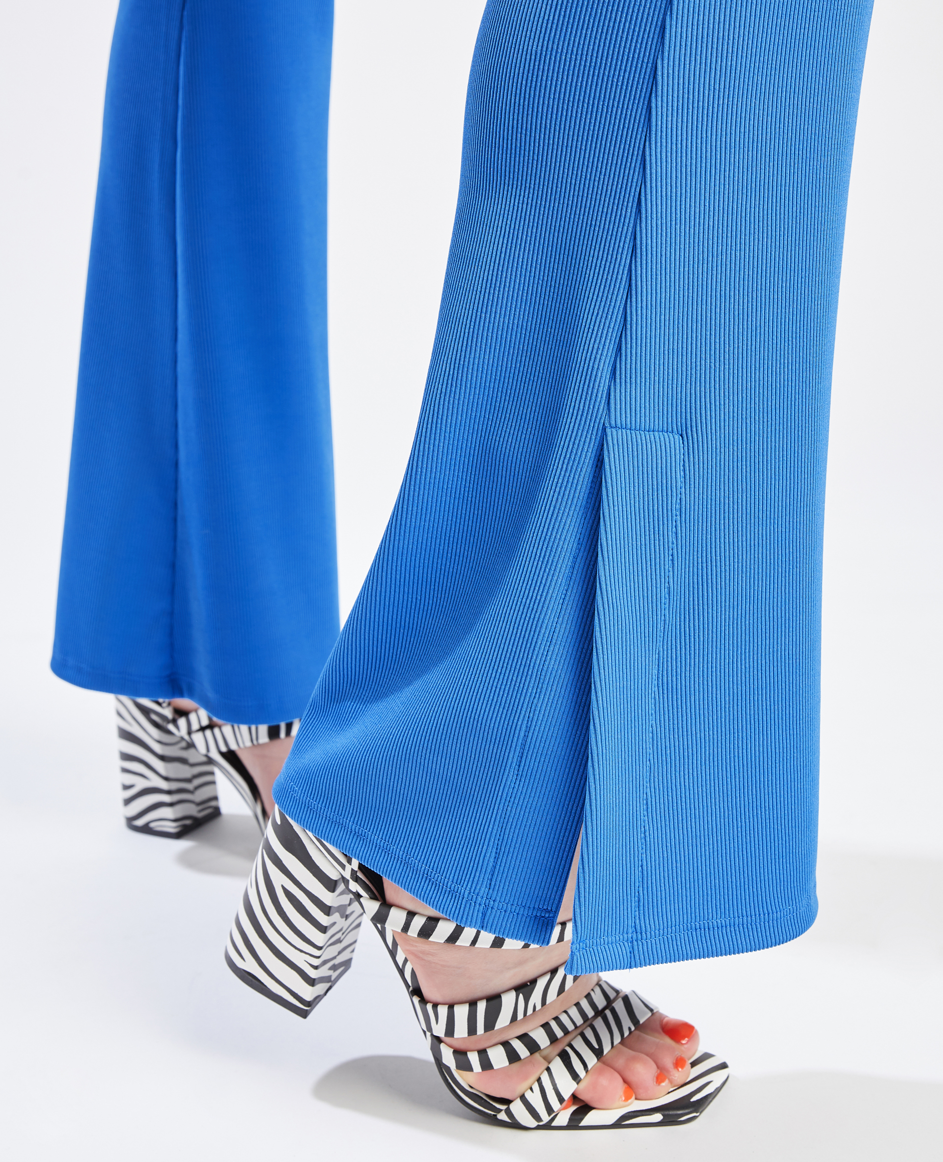 Pantalon flare en maille côtelée vert - Pimkie