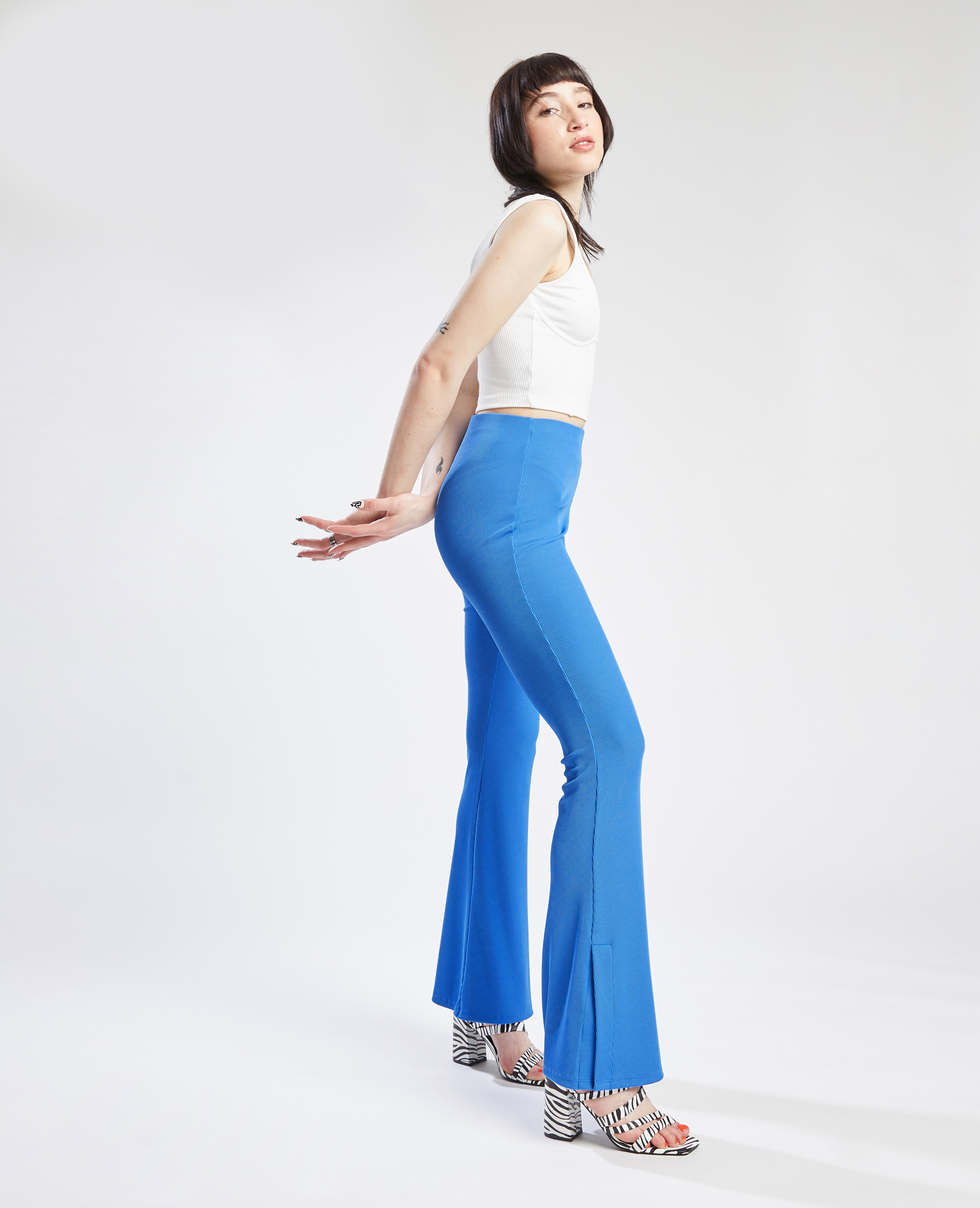 Pantalon flare en maille côtelée vert - Pimkie