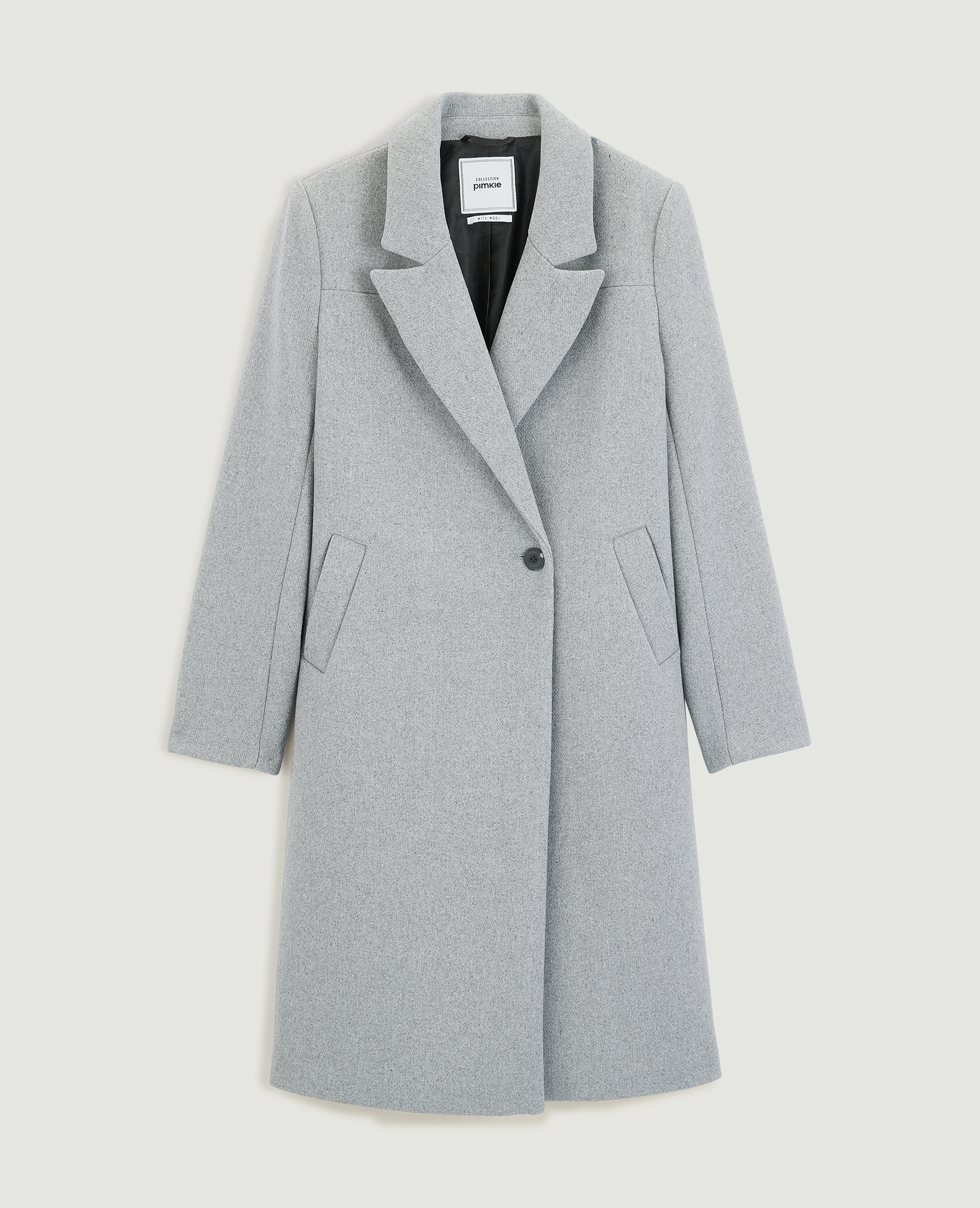 Manteau long drap de laine gris chiné - Pimkie