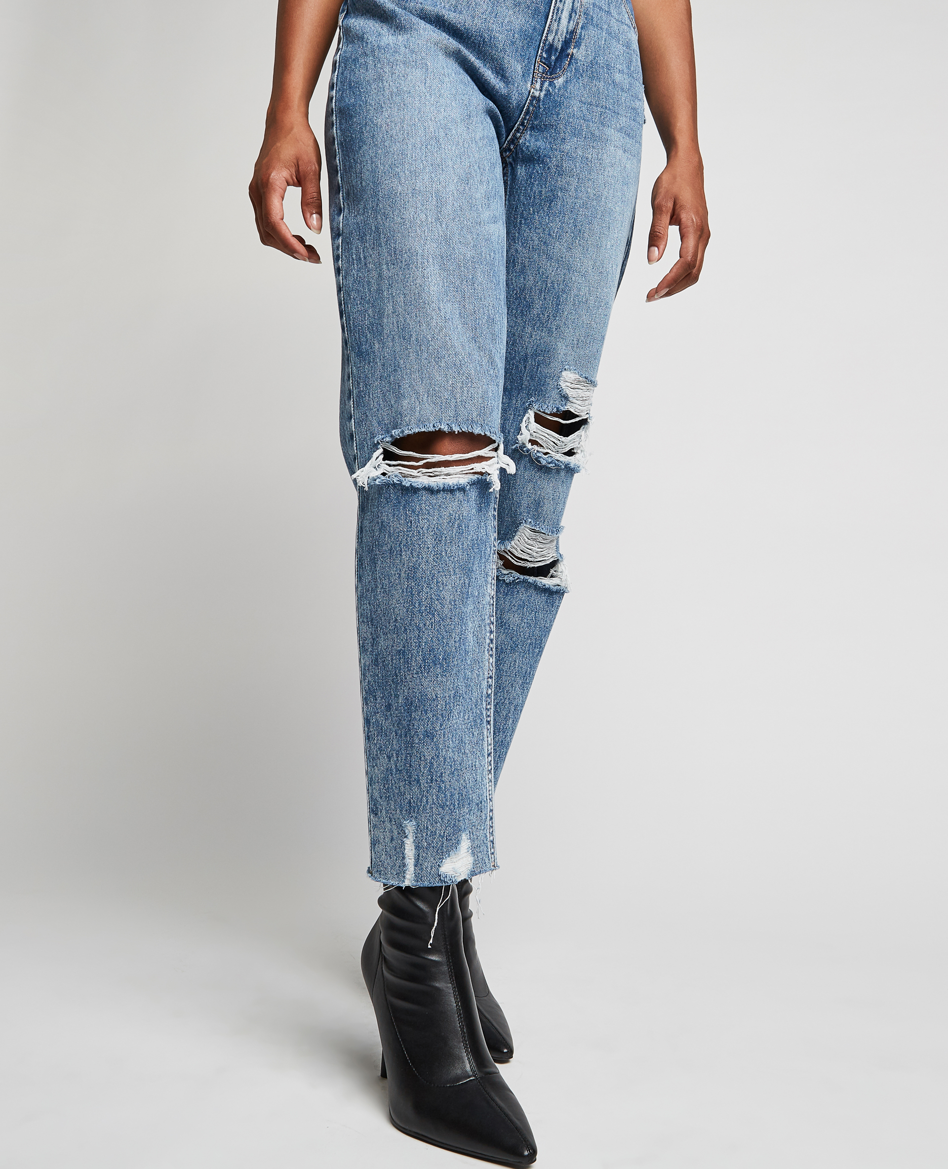Jean mom trashé bleu denim - Pimkie
